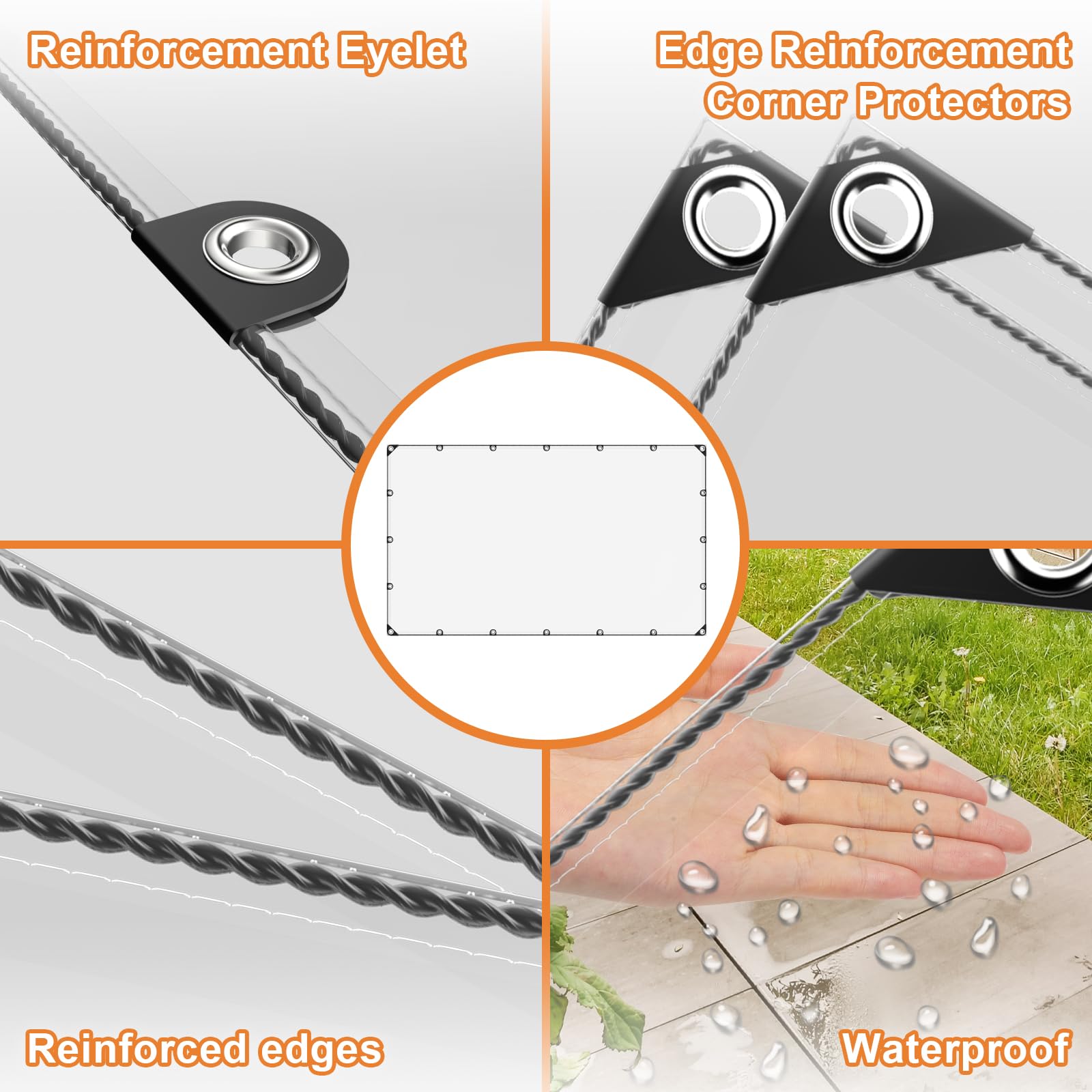 Telone trasparente impermeabile con occhielli, telo multiuso in PVC trasparente, resistente, impermeabile, resistente agli strappi, impermeabile, impermeabile, impermeabile (2X2.5M)