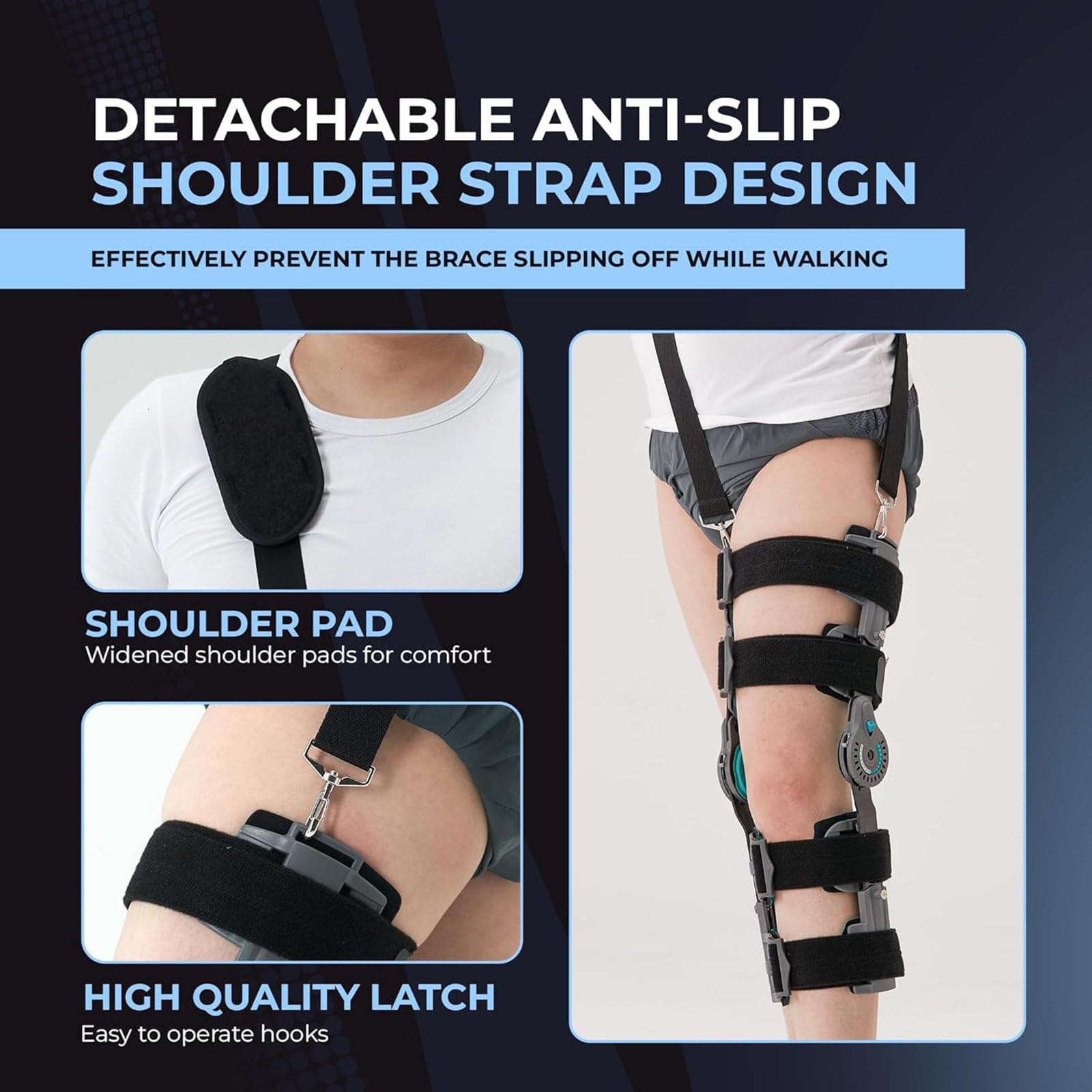 Rodillera con Bisagra, Rodillera De FijacióN ROM con Bloqueo Lateral De Pierna (0 A 120°), Longitud Ajustable De 48 A 62cm, para RecuperacióN Posoperatoria, RehabilitacióN OrtopéDica
