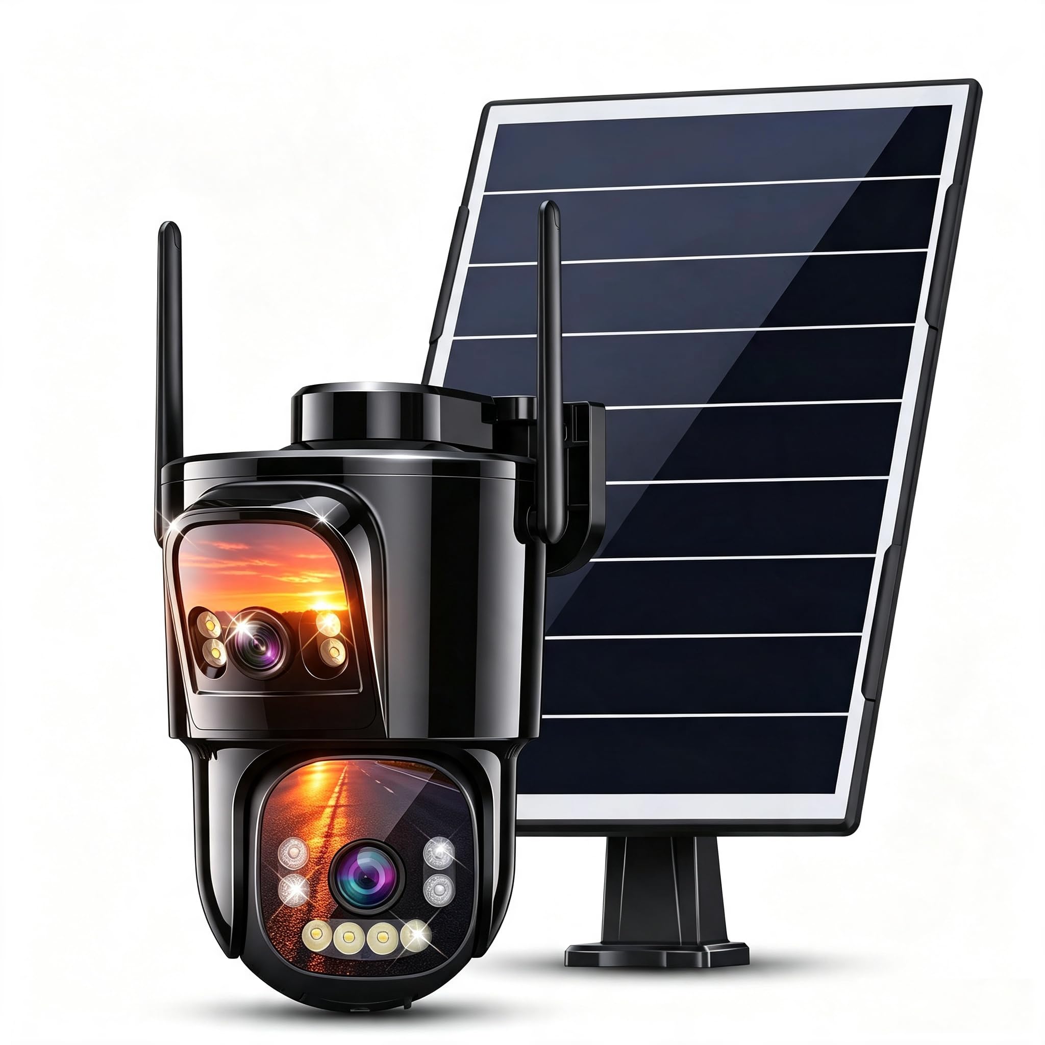 ENSTER Dual Lens 4G AOV Cellular Solar Security Camera, Wireless Outdoor PTZ Camera, 8W Solar & 15600mAh Battery, 360° Pan/Tilt, Color Night Vision, 24/7 Recording, Two-Way Audio, Human Detection