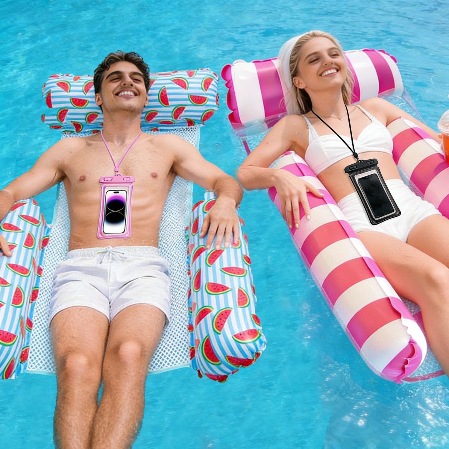 Bouee Piscine Adulte,4 in 1 Matelas Piscine Gonflable,Hamac Gonflable avec Deux Pochette Étanche,Pliable Portable pour Les Adultes et Enfants,Vacances à la Plage