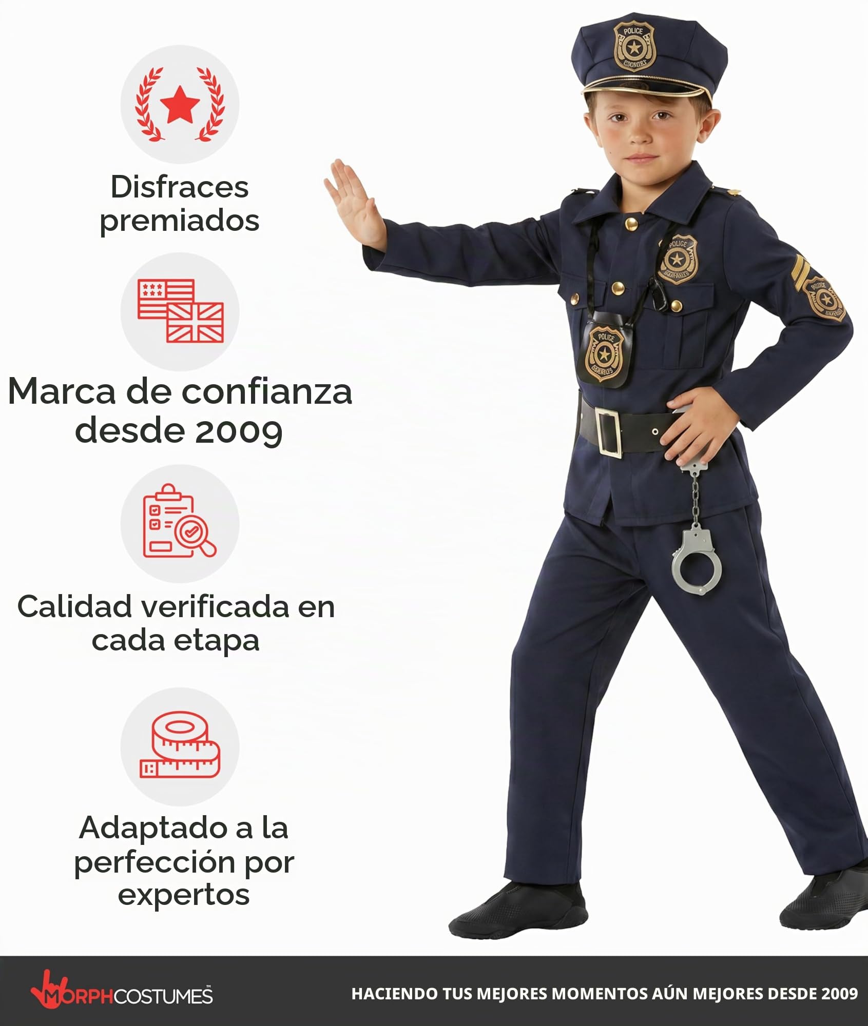 Morph Disfraz Policia Niña, Disfraz de Agente Halloween Niña | Camisa, Pantalón, Gorro & Accesorios de Juguete, Estilo Policía, Perfecto para Halloween, Ideal para Juegos de Rol