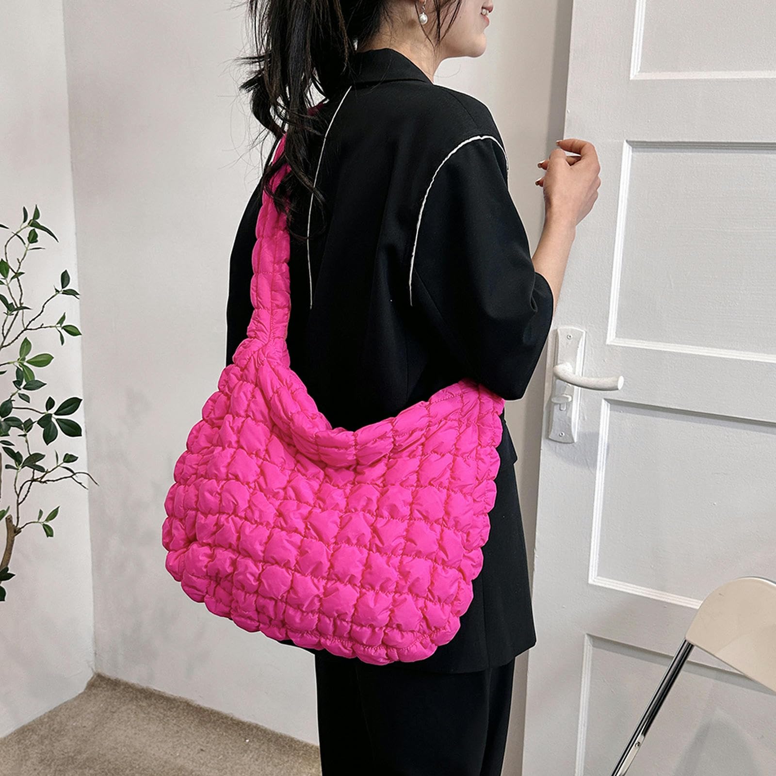 MdybF Torba na ramię wyściełana torba crossbody dla kobiet plisowane torby na ramię duża torba na ramię wiadro marszczenia torebki