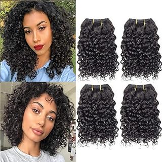 Selina Brazilian Curly Hair Bundles 4 Bundles Kinky Curly Short Human Hair Brazilian Virgin Human Hair 50 Gram/Bundle (8 8 8 8, Natural Color)