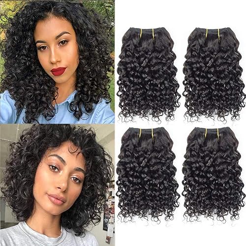 Selina 4 paquetes de cabello humano brasileño rizado corto cabello humano virgen brasileño 176ozpaquete 8 8 8 color natural