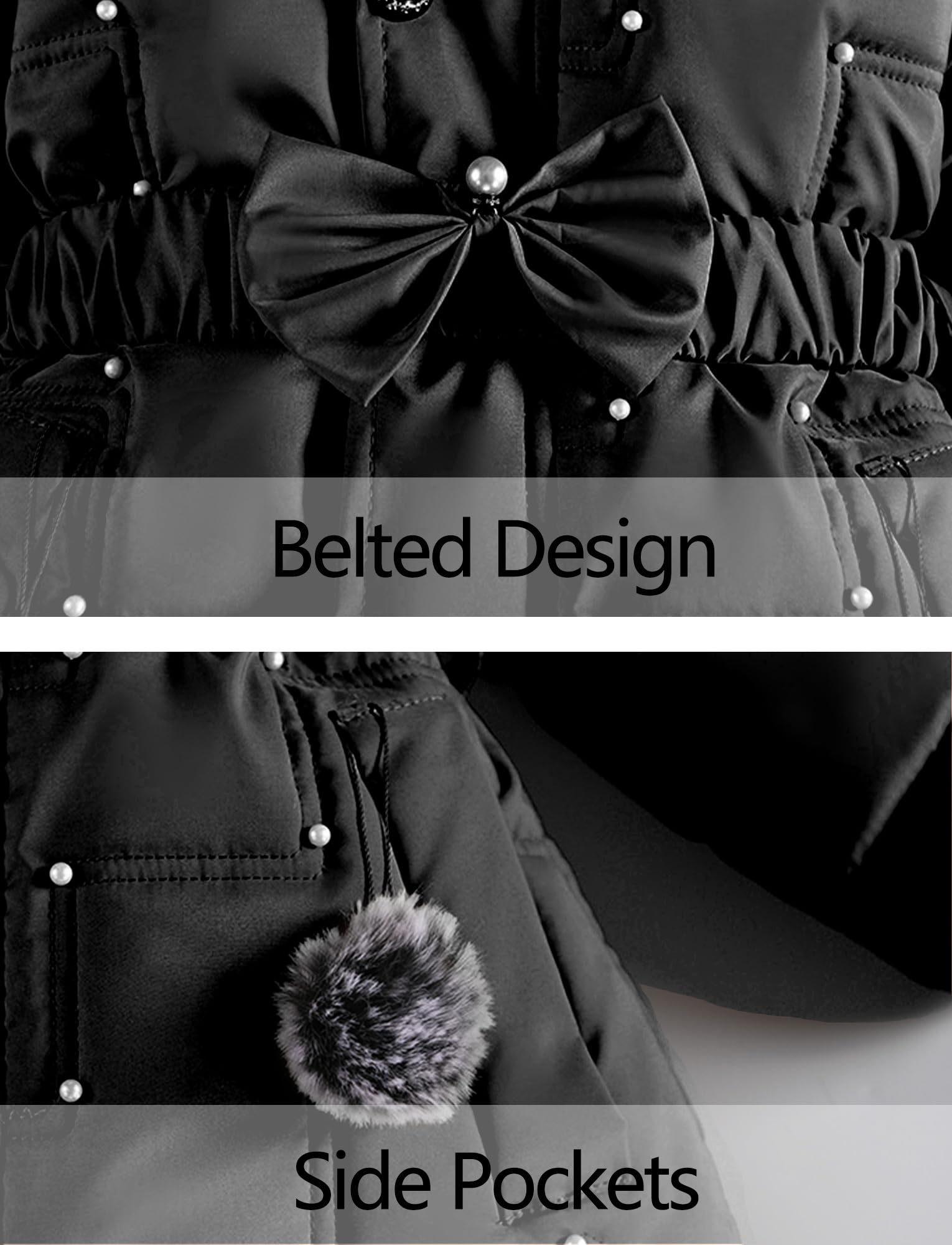 SEAUR Piumino con Cappuccio Staccabile per Ragazza Giacca Invernale Imbottita Bambina Cappotto Lungo con Elastico in Vita Giacca con Zip per 3-9 Anni