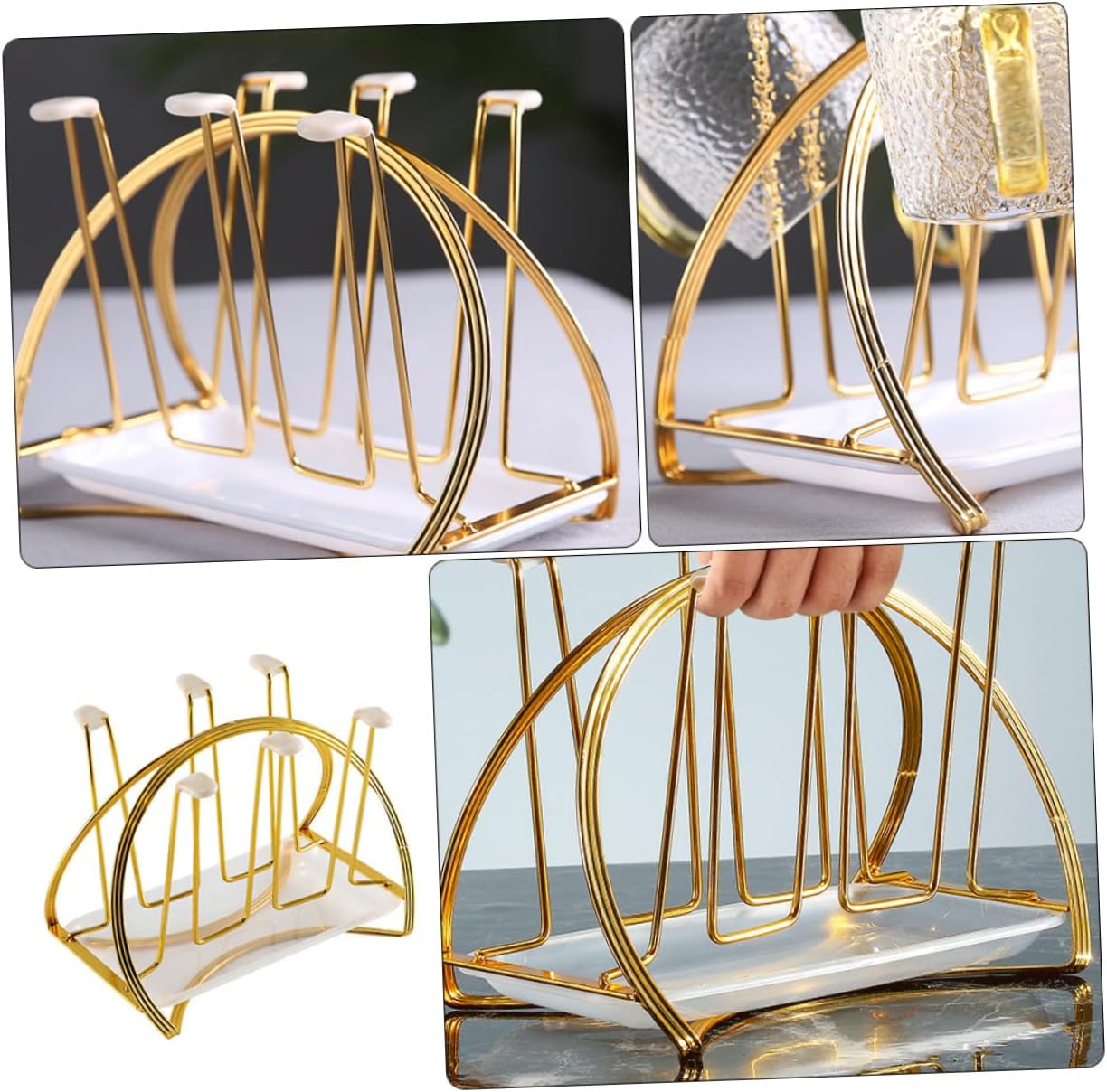 KICHOUSE Water Cup Draining Rack Tray Heavy Duty Cup Holder for Kitchen Hooks Space Saving Design for Drying Glasses and Mugs Home Office