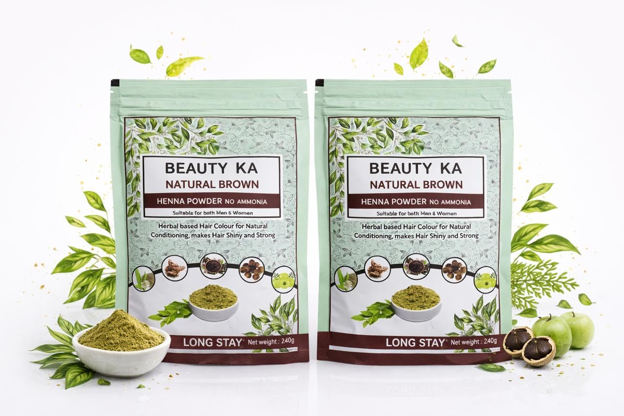 New Beauty Ka Natural Black Herbal Henna Powder for Hair | Ammonia Free | For Men & Women (Brown, Pack of 2)-image-31