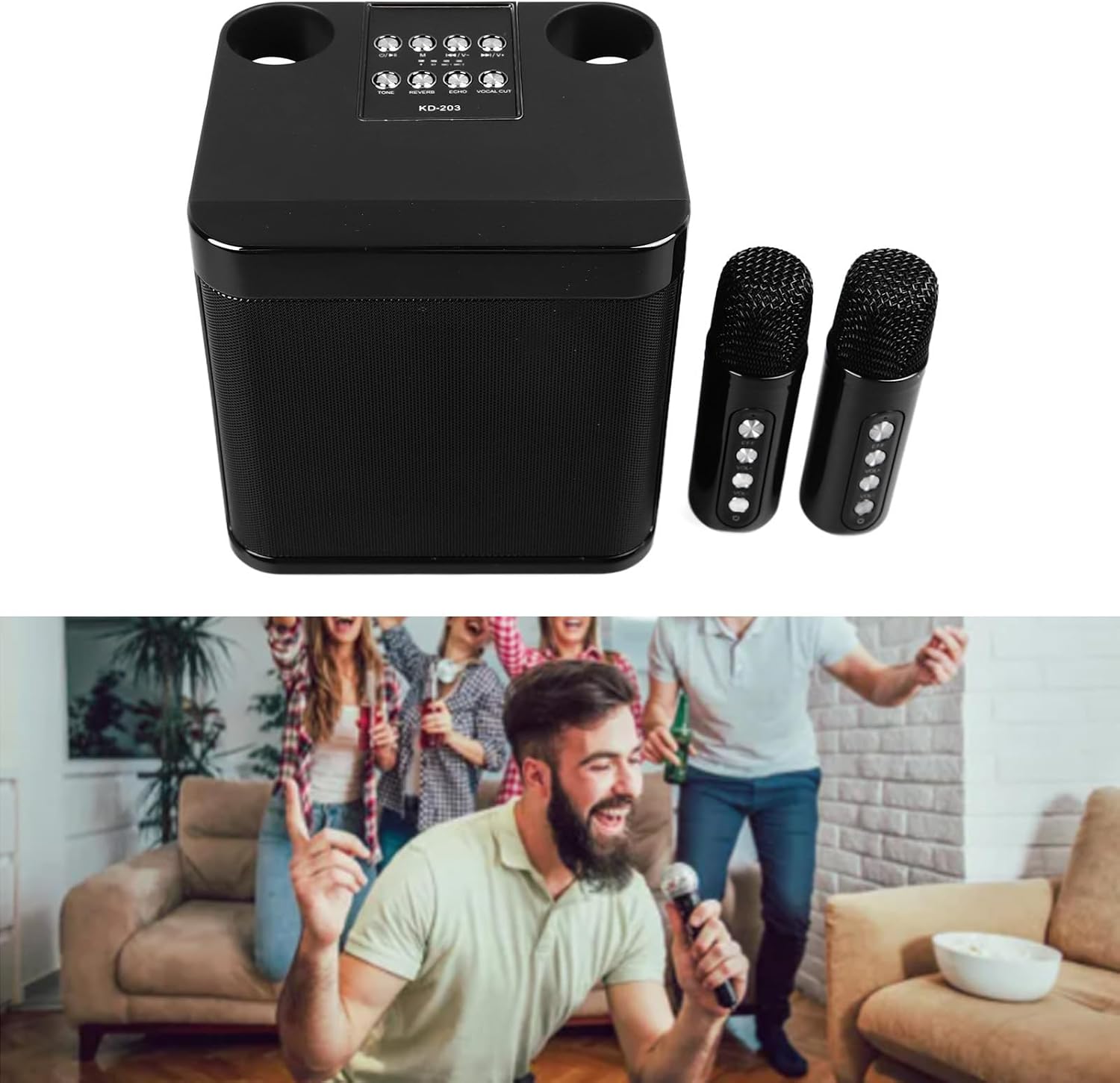 Karaoke Speakers, Portable Karaoke Machine BT Speaker with 2 Microphones, Powerful Subwoofer, for Home Party Camping Meeting