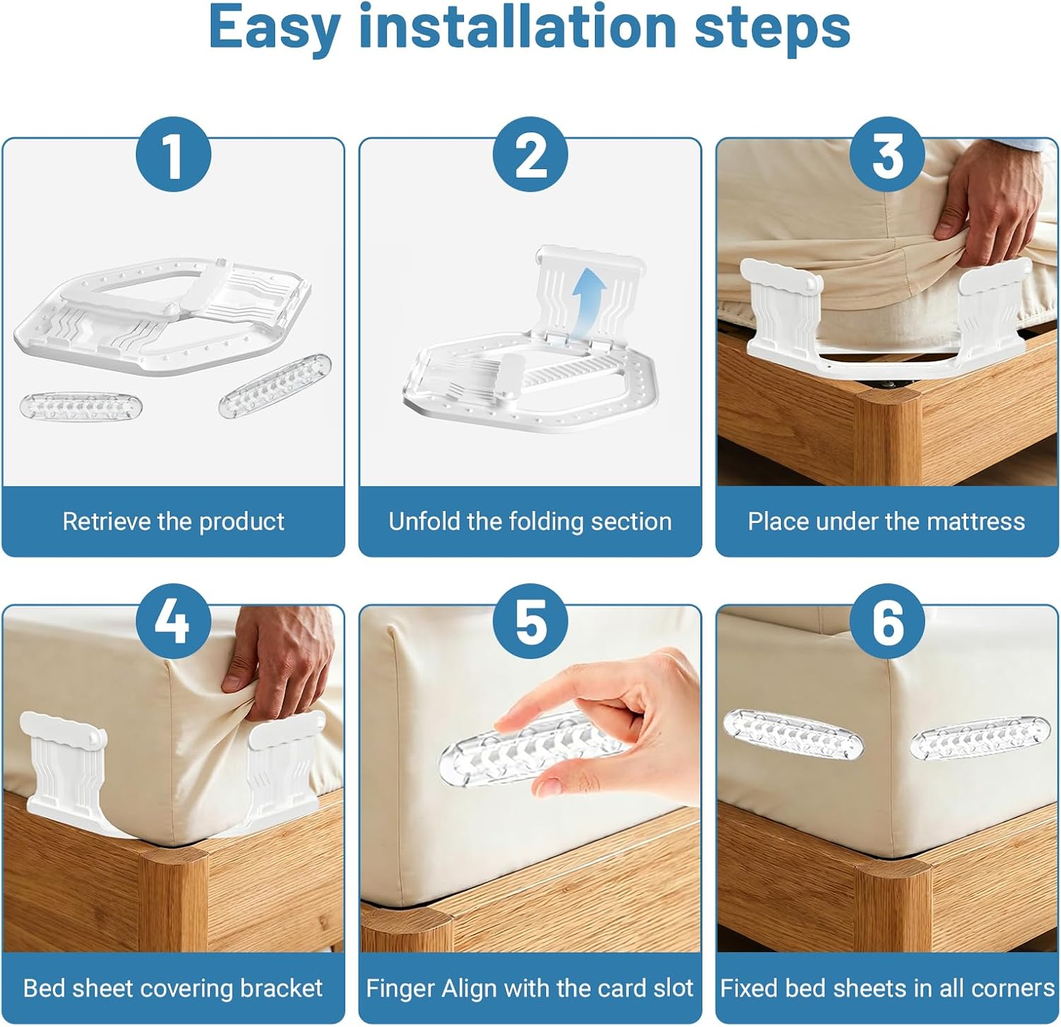 Bed Sheet Holders for Corners, New Upgrade Foldable Fitted Sheet Holders Heavy Duty Sheet Locks Mattress Sheet Fasteners, 4Pcs Sheet Clips Fits Mattress for All Mattress Sizes
