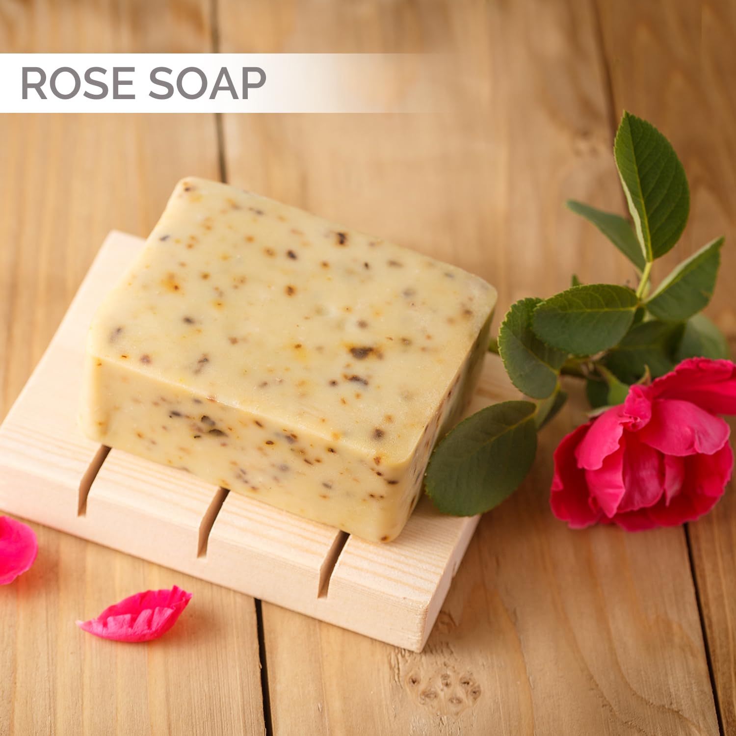 All Natural Set of Soap Bars, Rose, Lavender, Olive Oil with Wooden Soap Dish, Assortment of Natural Hand-Made Soaps, Made in Europe