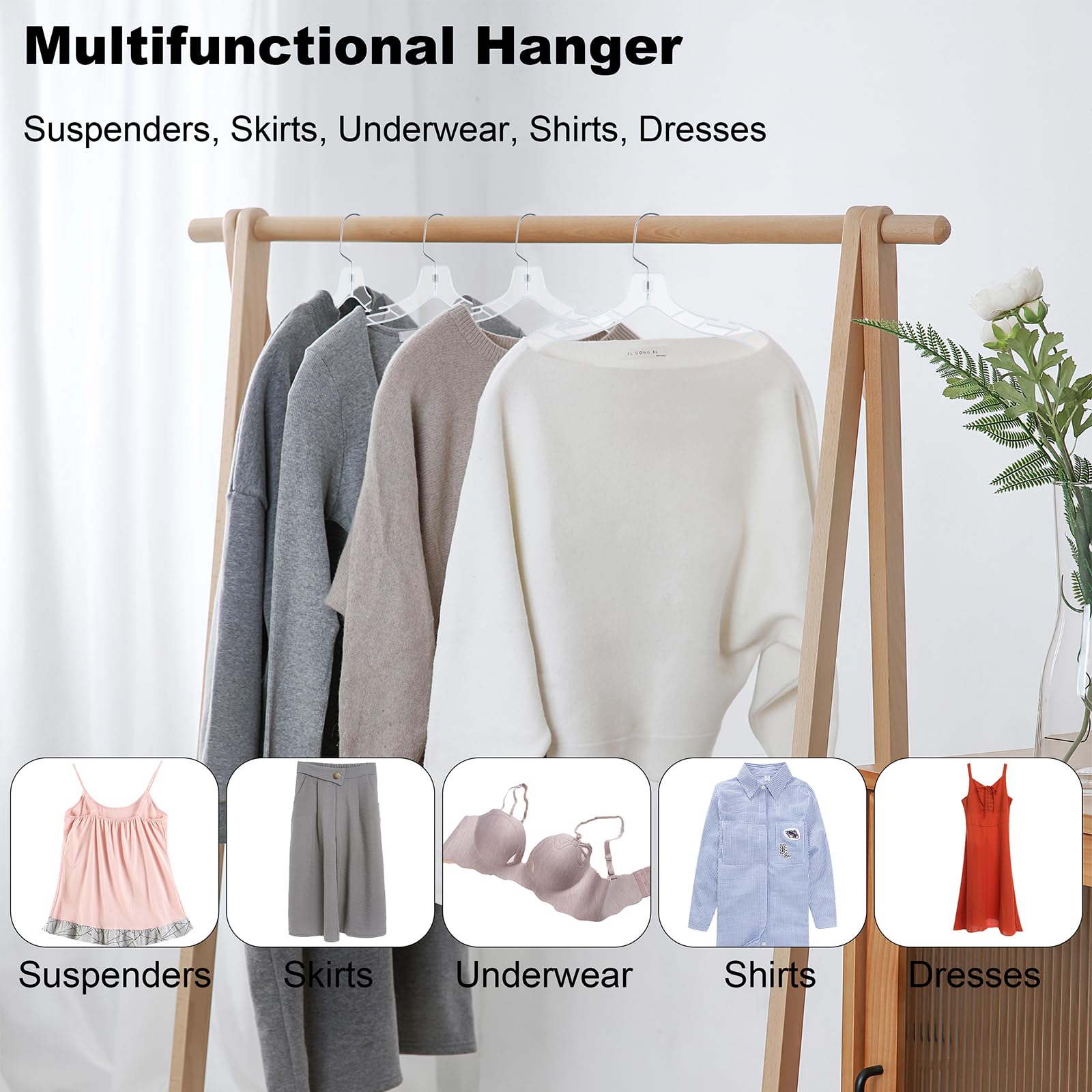 24 perchas de plástico transparente con ranuras abiertas, perchas para faldas, perchas antideslizantes, perchas resistentes para suéteres, camisas, trajes, chaquetas.