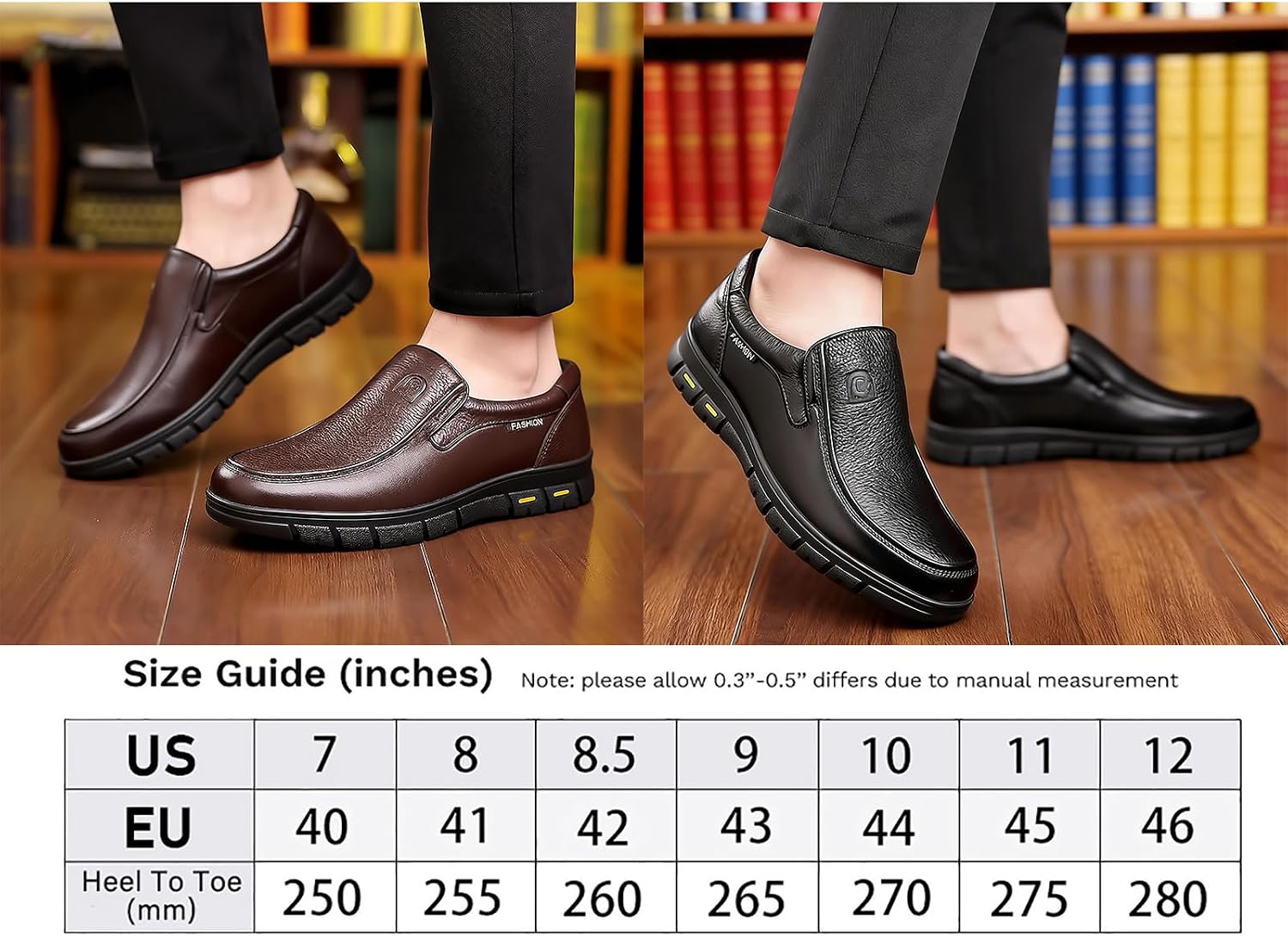 Men's Leather Slip On Loafers Casual Comfortable Round Toe Soft Non Slip Platform Moccasin Walking Shoes Business Office Work Dress Shoes