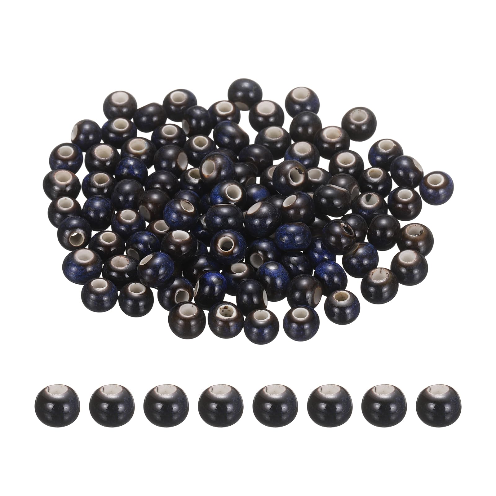 PATIKIL 100 Pcs Porcelain Beads, 6 mm Round Ceramic Handmade Spacer Loose Beads for Bracelet Necklace Earring Jewelry Making DIY Crafts, Dark Blue Brown — image 1