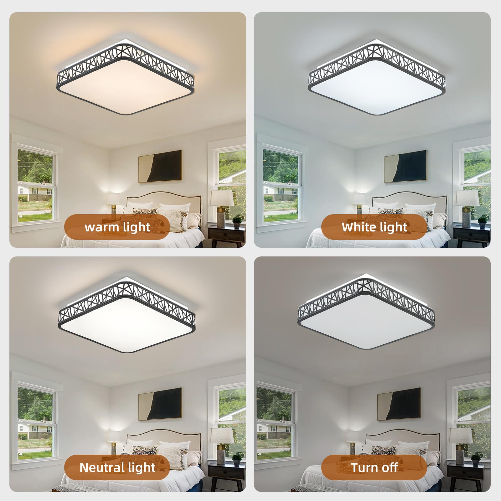 Lampa sufitowa LED z pilotem zdalnego sterowania, 35 cm, nowoczesna czarna lampa do zabudowy, 65 W, ściemniana lampa sufitowa do sypialni, salonu, kuchni, biura