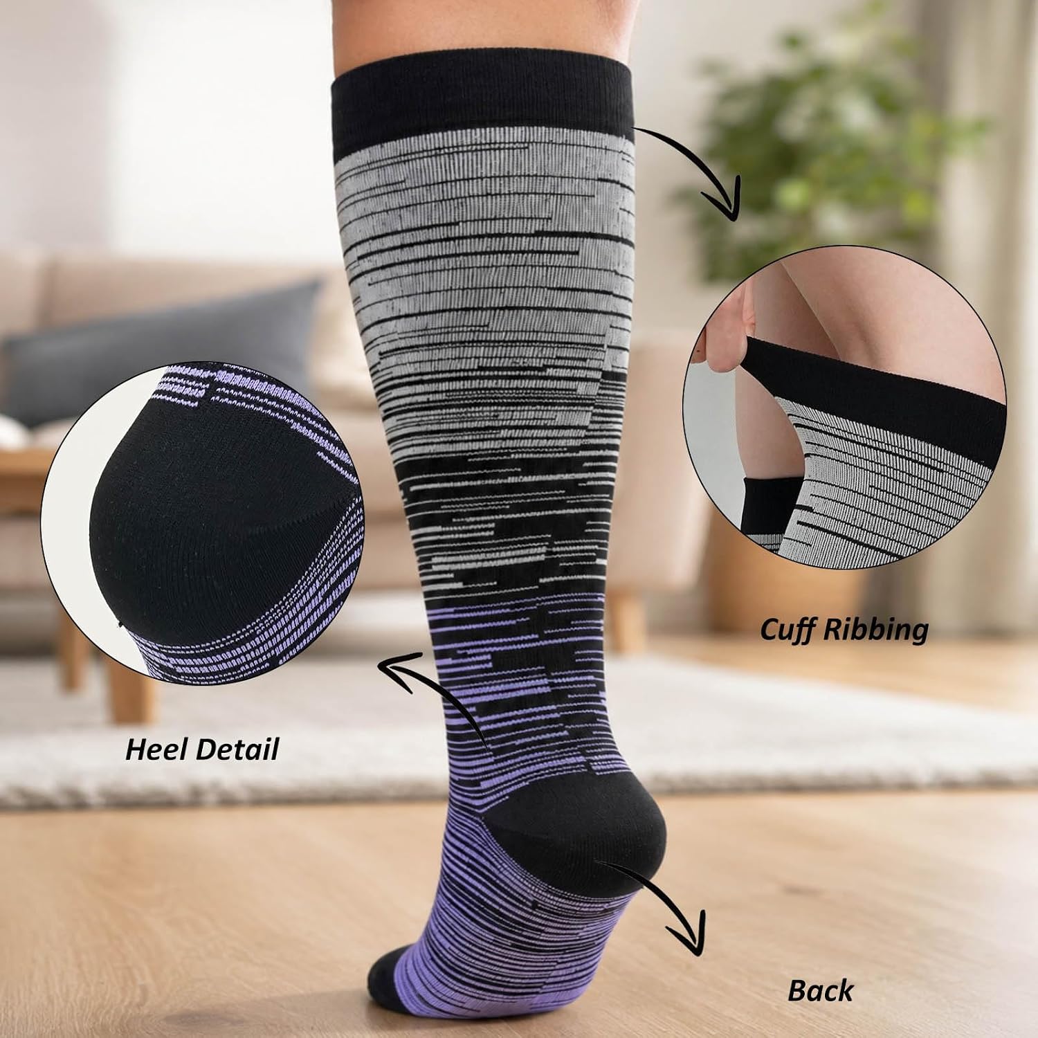 Plus Size Compression Socks 20-30mmHg Wide Calf for Men Women, Extra Large Compression Stockings Support for Running, Travel, Nurses, Pregnancy (3 Pairs)