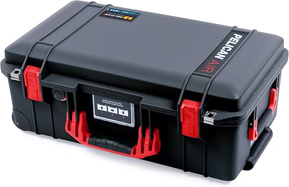 Pelican Air 1535 Carry-on Case by ColorCase - Black - Medium Size Waterproof Case (Case Only) - Red Handles & Latches