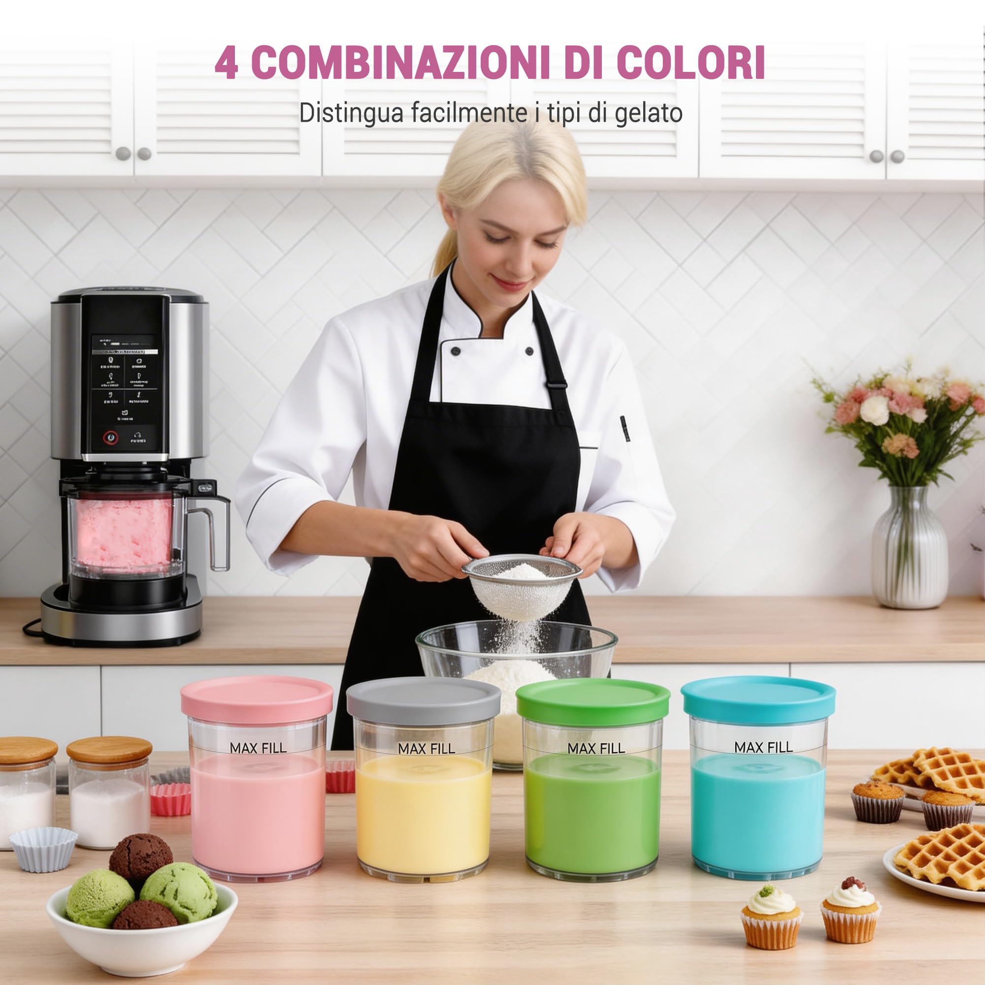 4 contenitori per Ninja Creami Deluxe Pints - Accessori per Ninja Creami NC301 NC300, senza BPA, compatibile con ICE MAKER NC299AM C300S Series