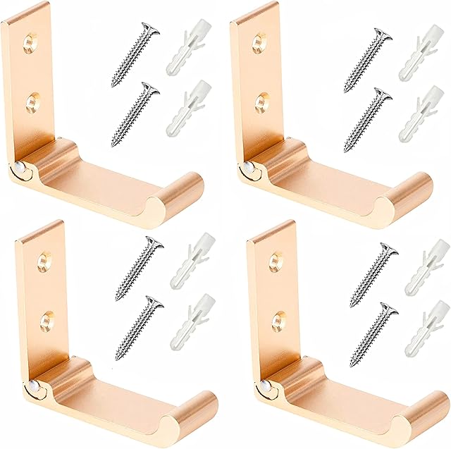 hooks adhesive hooks wall hooks self adhesive Four-piece folding aluminum alloy wall hanging coat hook single folding wall hanging, obtuse Angle design wall hook for bathroom, kitchen, bedroom(golden)