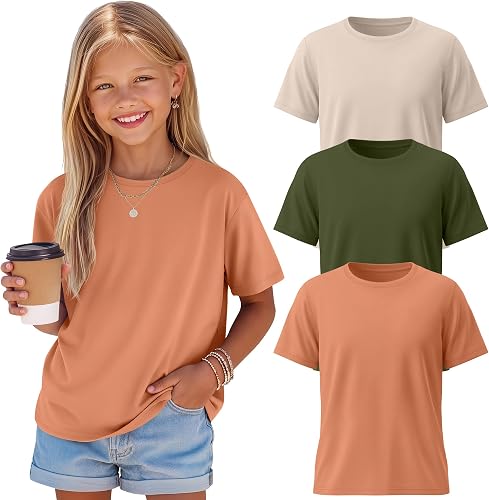 LessonZoo 3 Pack Girls' Shirts Plain Summer Short Sleeve Shi