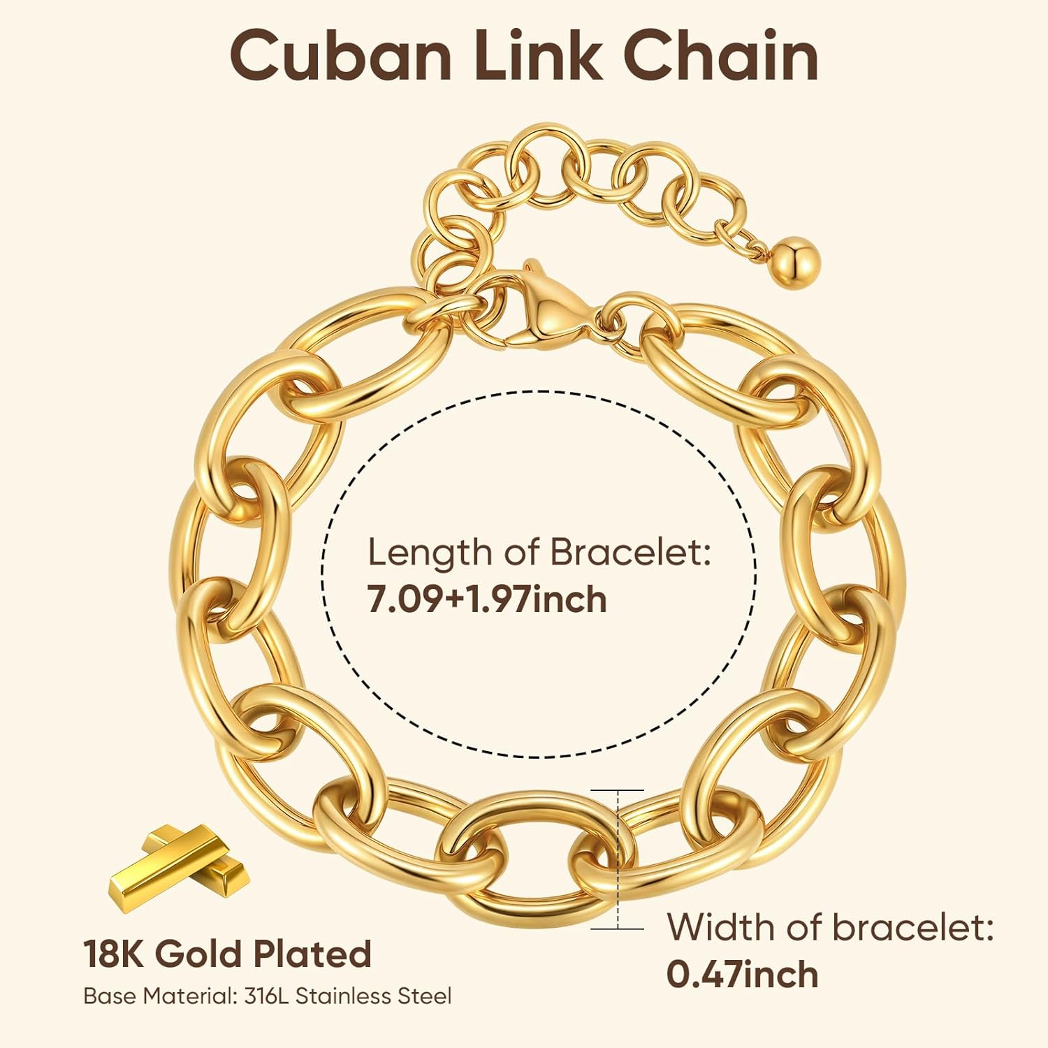 Chunky Gold Bracelets for Women - 18K Gold Plated Cuban Link Bracelet, Stainless Steel Non-tarnish Personality Thick Chain Trendy Jewelry Gifts, Christmas Valentines Prom Birthday Gift for Girlfriend - Image 6