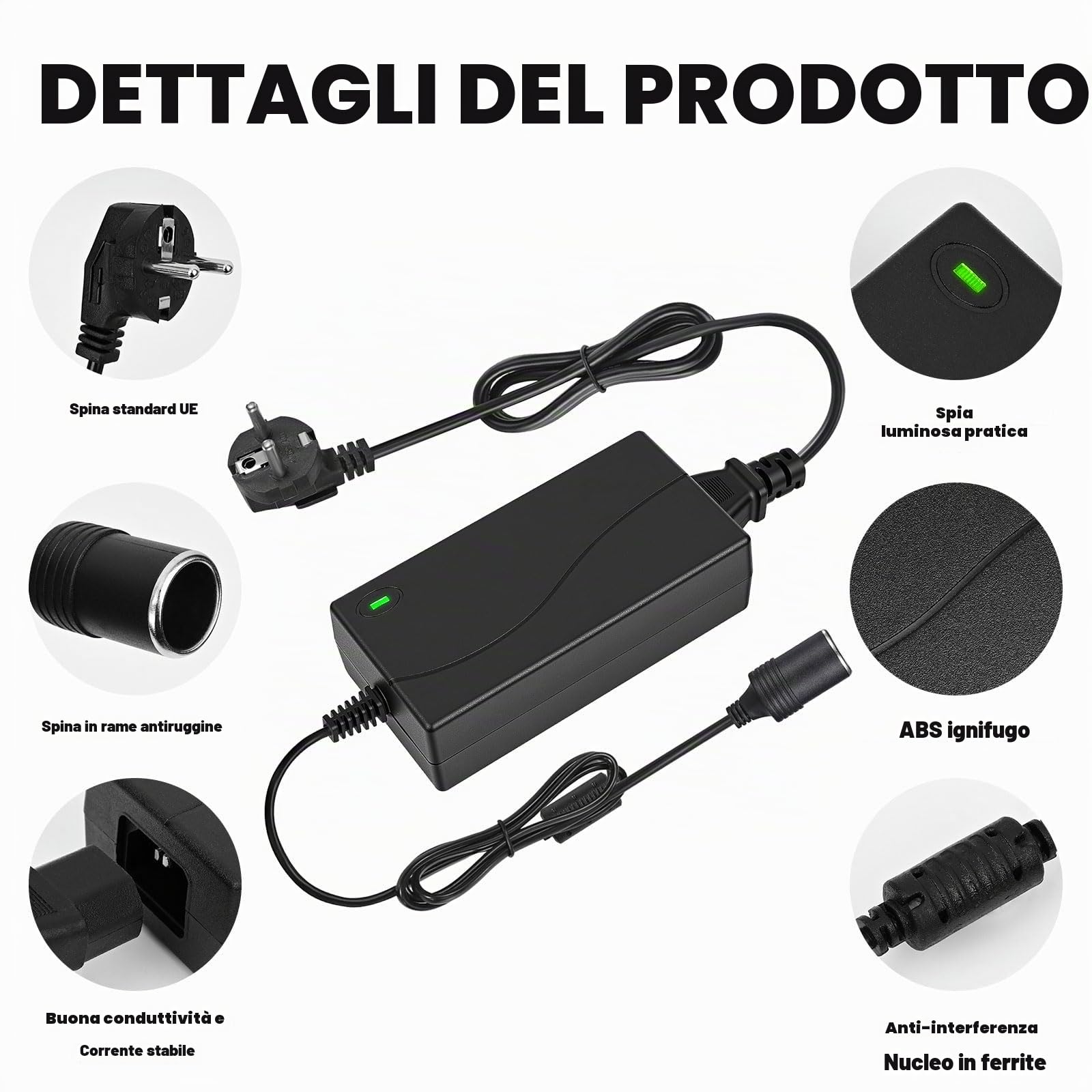 Adattatore Accendisigari 220V 5A60W Adattatore Accendisigari Presa Corrente | Convertitore 12V 220V, per Frigoriferi Auto, Aspirapolvere dell’Auto, Gonfiatore di Pneumatici