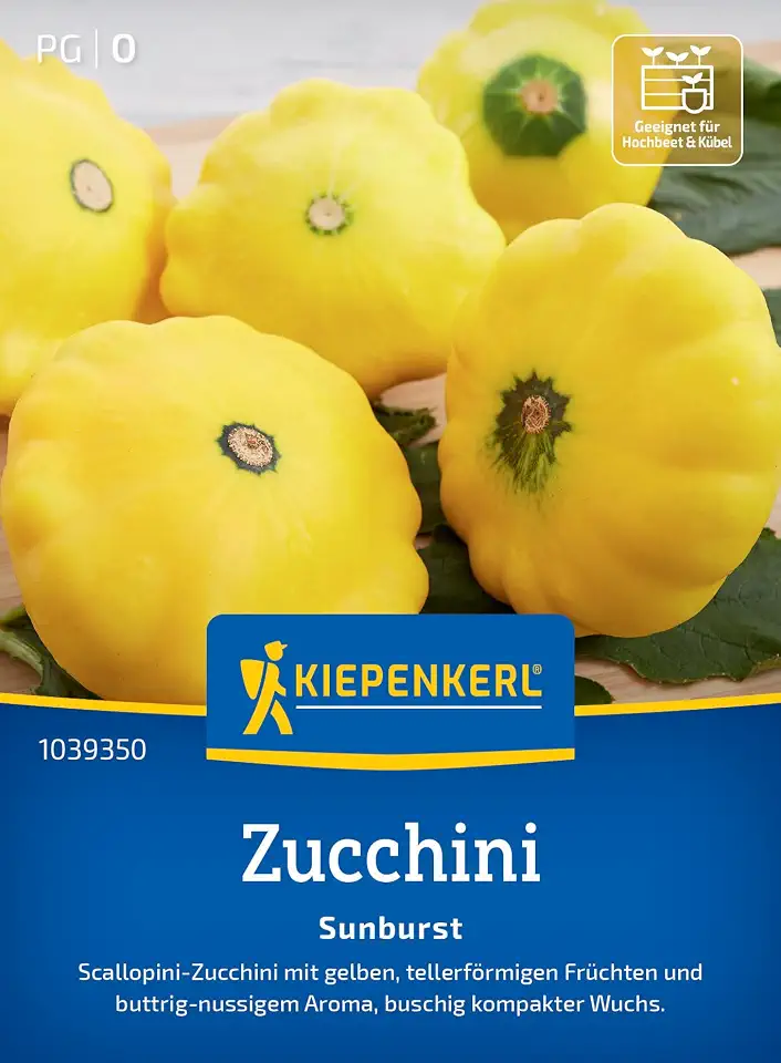 Kiepenkerl Zucchinisamen Sunburst 1039350 für 10 Pflanzen – Dekorative gelbe Zucchinisamen, robust für verschiedene Anbaubedingungen, ideal für Freiland & Hochbeete