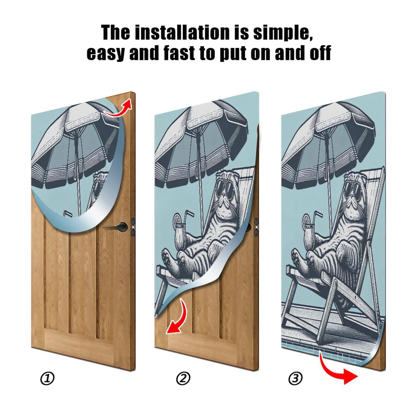 FLildon Cat Laying on Beach Chair Door Cover Decoration, Party Accessory Porch Decor for Festive Ornament Room Door Covers 36 x 98 Inch