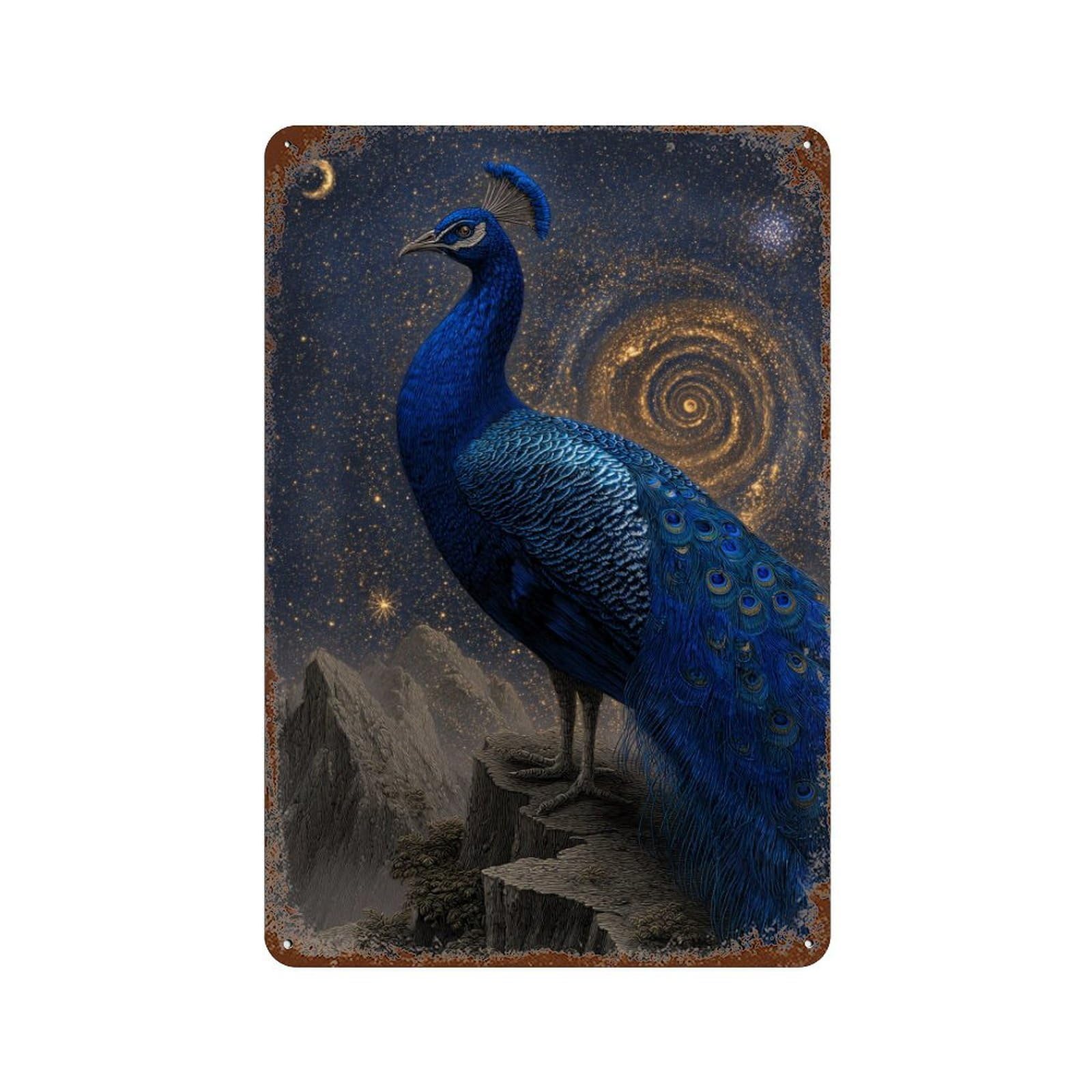 Galactic Peacock Majesty Decorative Tin Sign 11.8"x7.9", Vintage Wall Decor for Basement, Hobby Room And Garage Decor