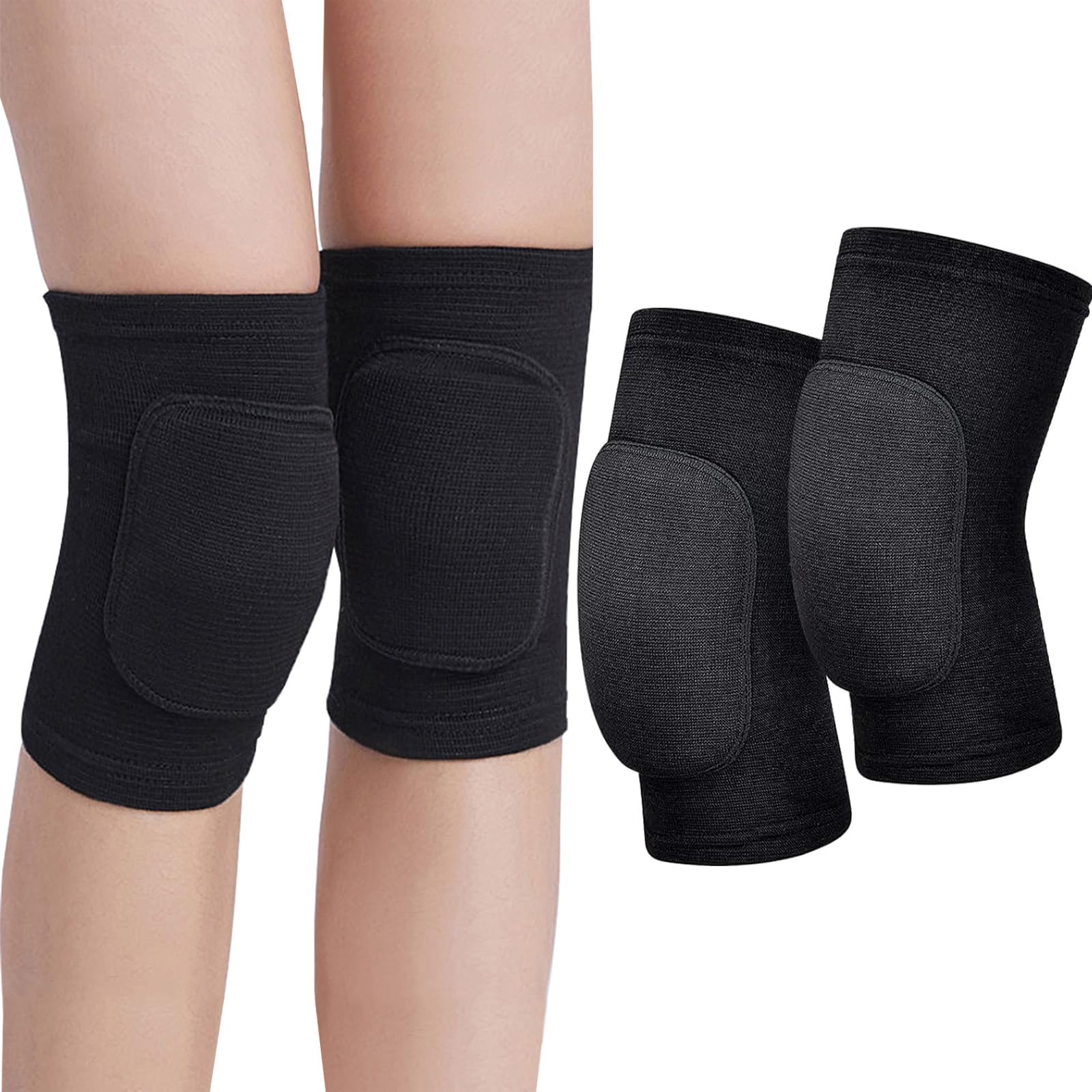 GWAWG 1 Pair Black Knee Pads, Thicken Sponge Pad, Breathable Protective Set for Volleyball Fitness Dance Yoga Tennis Running Cycling Workout for Teens Men Women