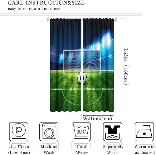 Miniatura 2 de Cortinas opacas de fútbol para habitación de los niños, hermosos patrones de red de fútbol de estadio de fútbol, decoración del hogar, cortinas con