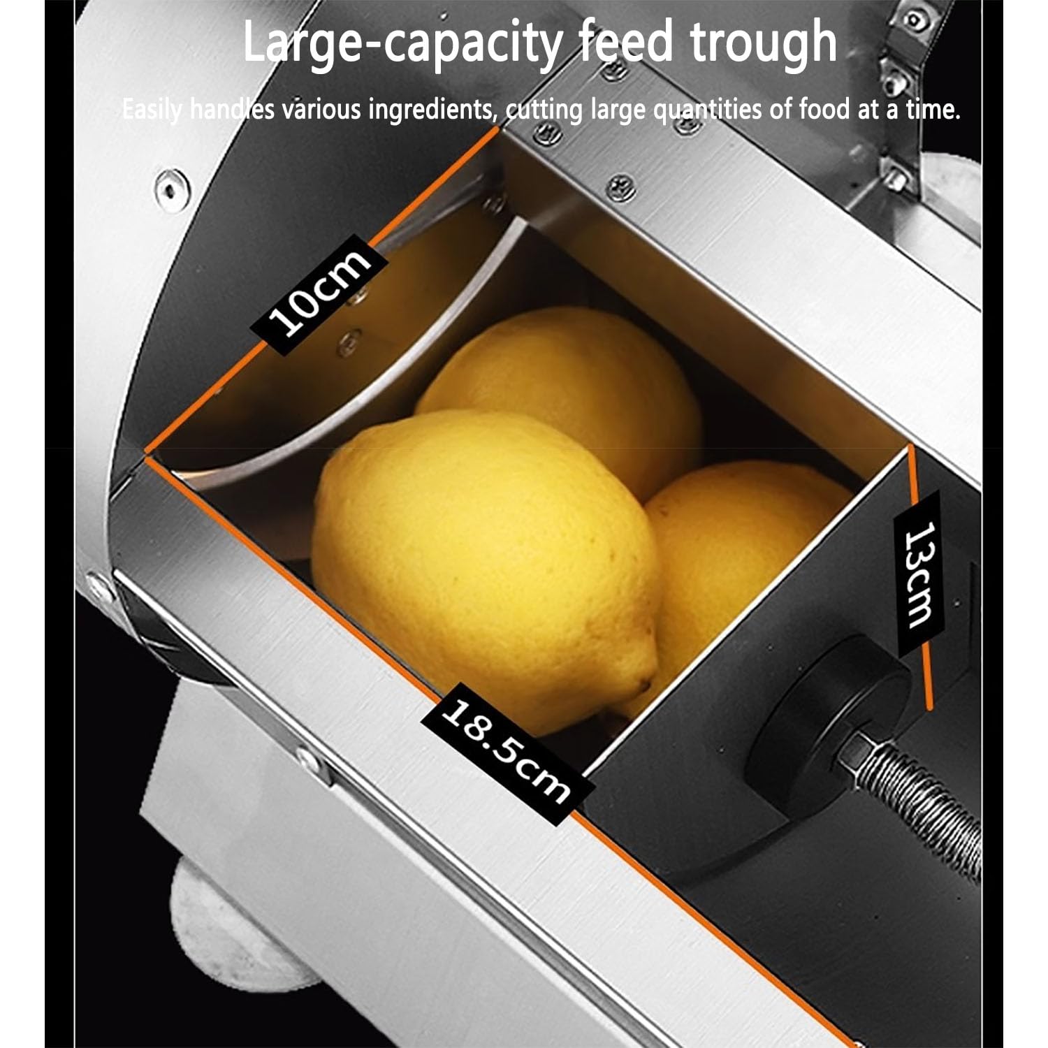 Máquina cortadora de verduras comercial, cortador de frutas de acero inoxidable con canal de alimentación grande y cabezal de corte de 8 pulgadas, grosor ajustable para tomate, limón