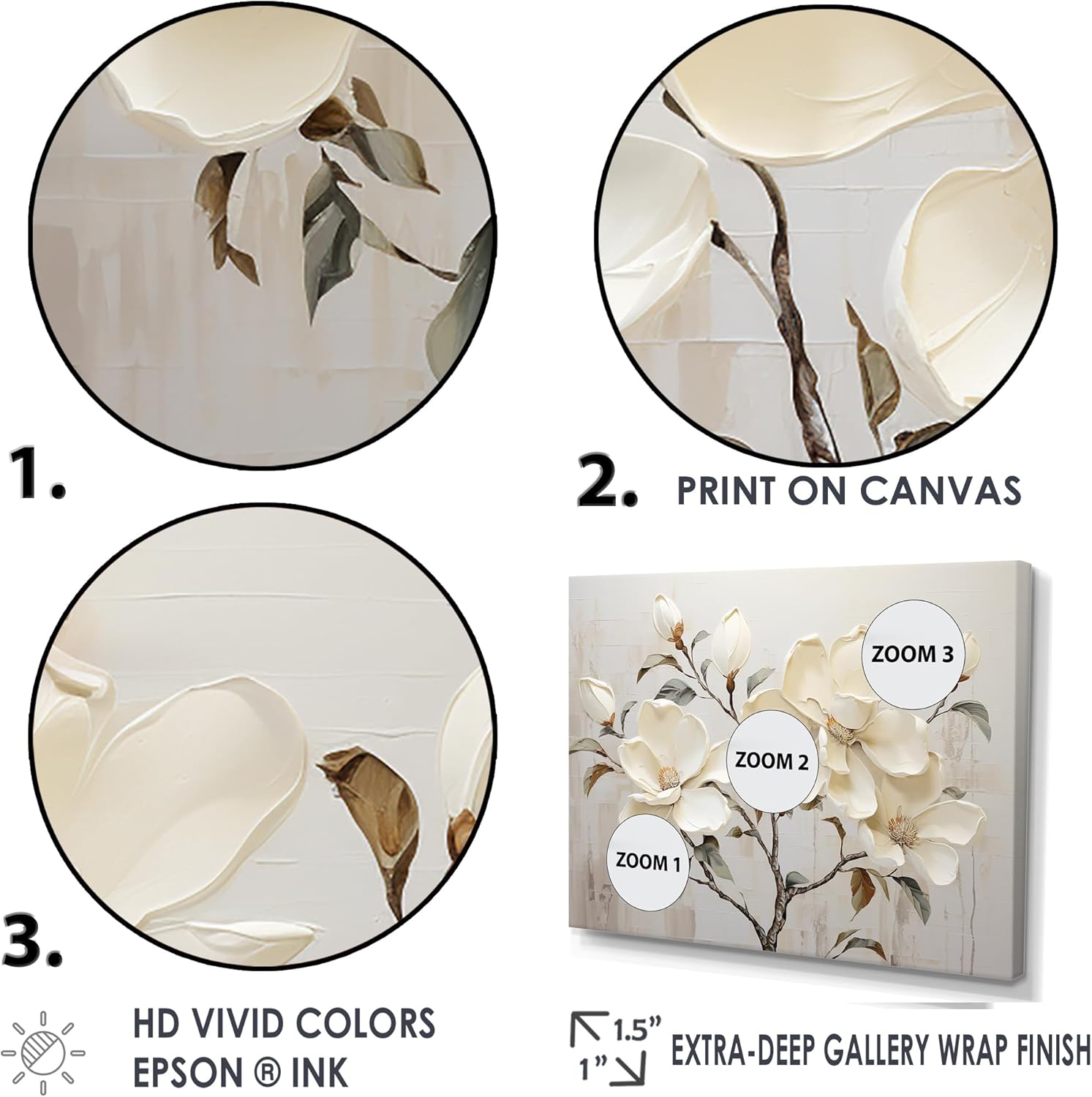 DesignQ beige Canvas wall art, Magnolias Wall Art, Blooming Flowers In Beige And Green Magnolias, 40x30 inches