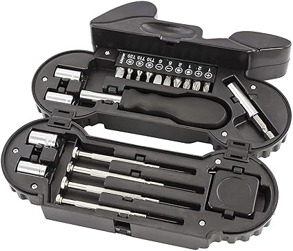 WOLFSTONE 22 Pieces Hand Tool Kit | General Household Repair Tool Set with Bike Shape Tool Box for Home, Apartment, Garage, Office | Black