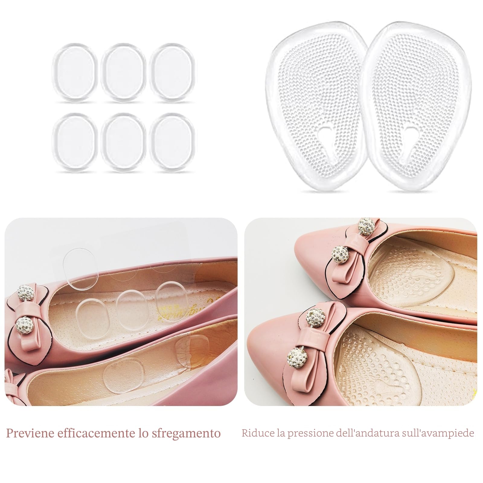 16 pezzi Set di cuscinetti per pianta del piede, solette per tacchi alti, solette antiscivolo in gel, cuscinetti per pianta del piede riutilizzabili, solette in gel per tacchi alti, sollievo dal