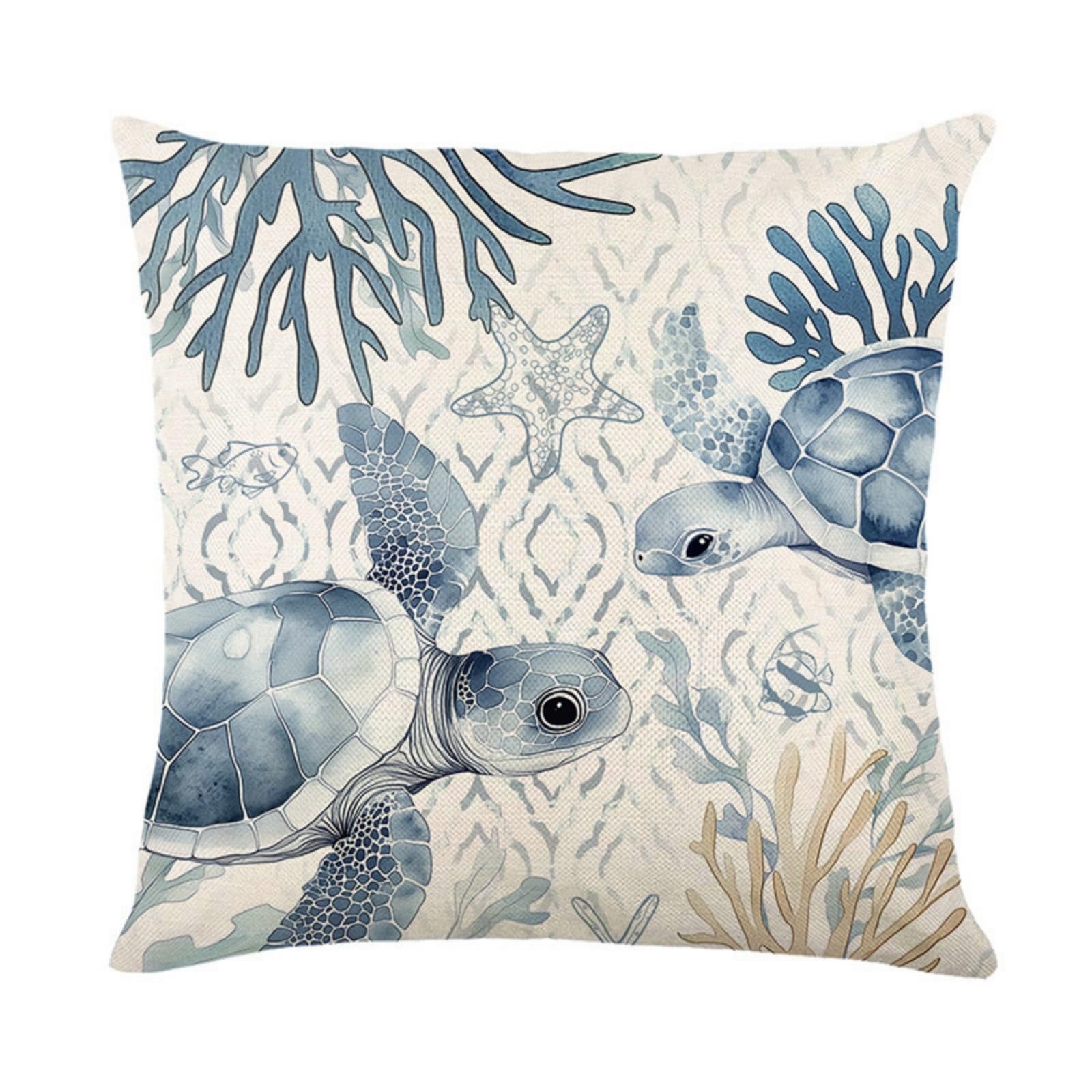 Cushion Covers 40cm x 40cm Blue Animals Pillowcase with Invisible Zipper,Decorative Throw Pillows Cover Thickened linen fabric sSfa Cushions Cover,for Home Décor, Bedroom & Sofa
