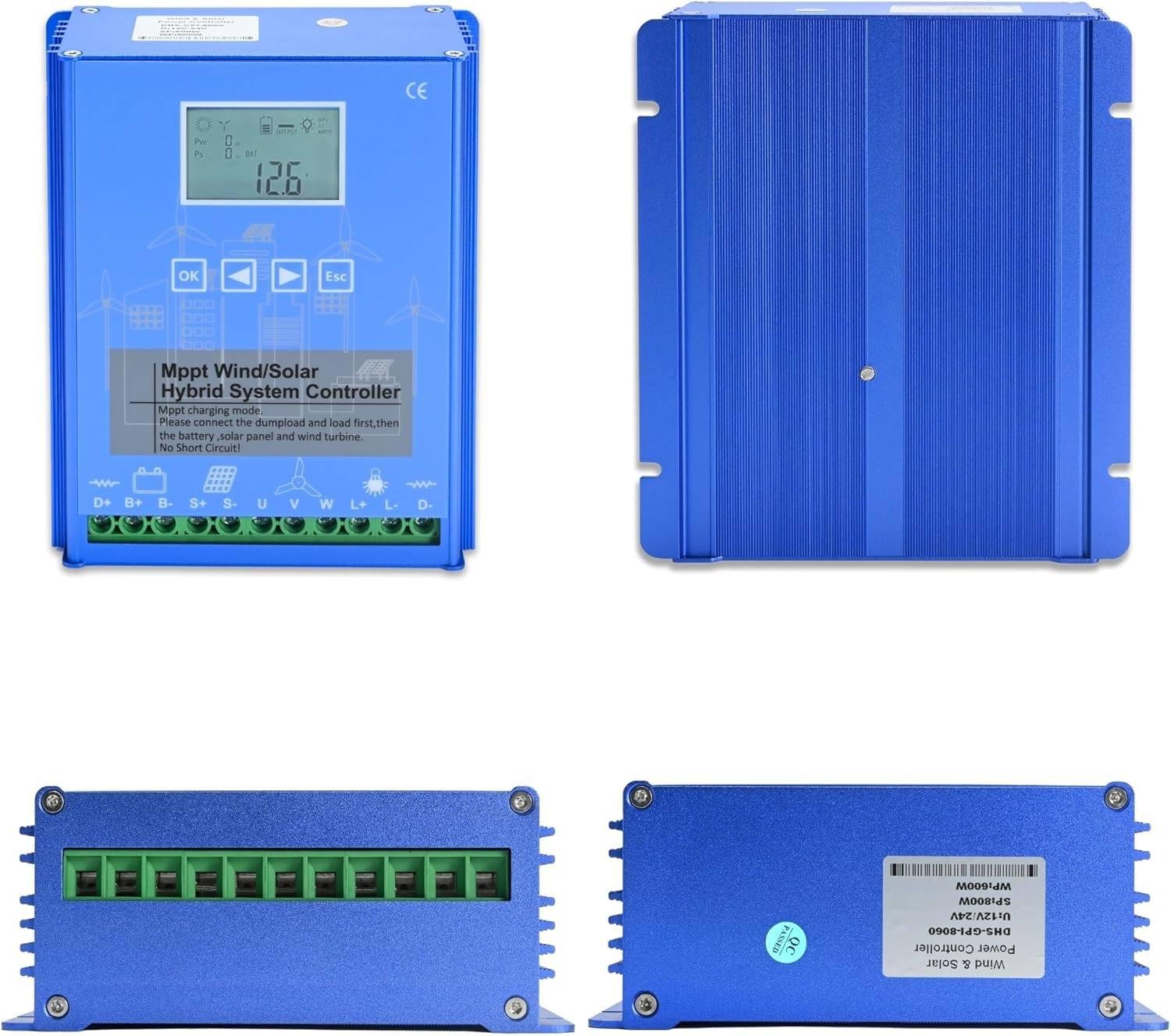 Hybrydowy regulator ładowania słonecznego z obciążeniem wyładowczym i wyświetlaczem LCD, generator turbiny wiatrowej 12 V/24 V/48 V, system zarządzania energią 48 V 12000 W