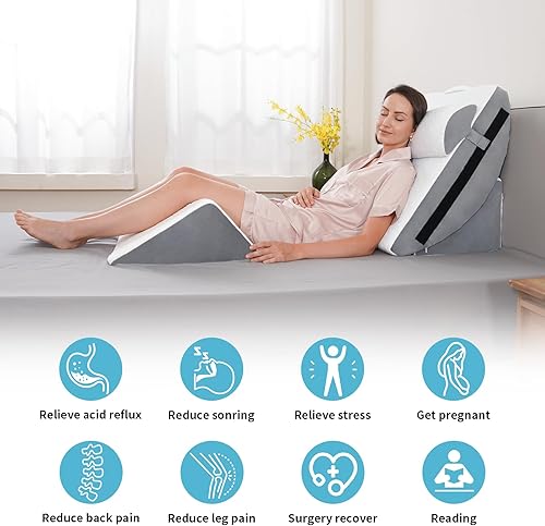 Miniatura 6 de Juego de 4 almohadas ortopédicas de cuña para después de la cirugía, posicionadores corporales de espuma viscoelástica ajustables para piernas,