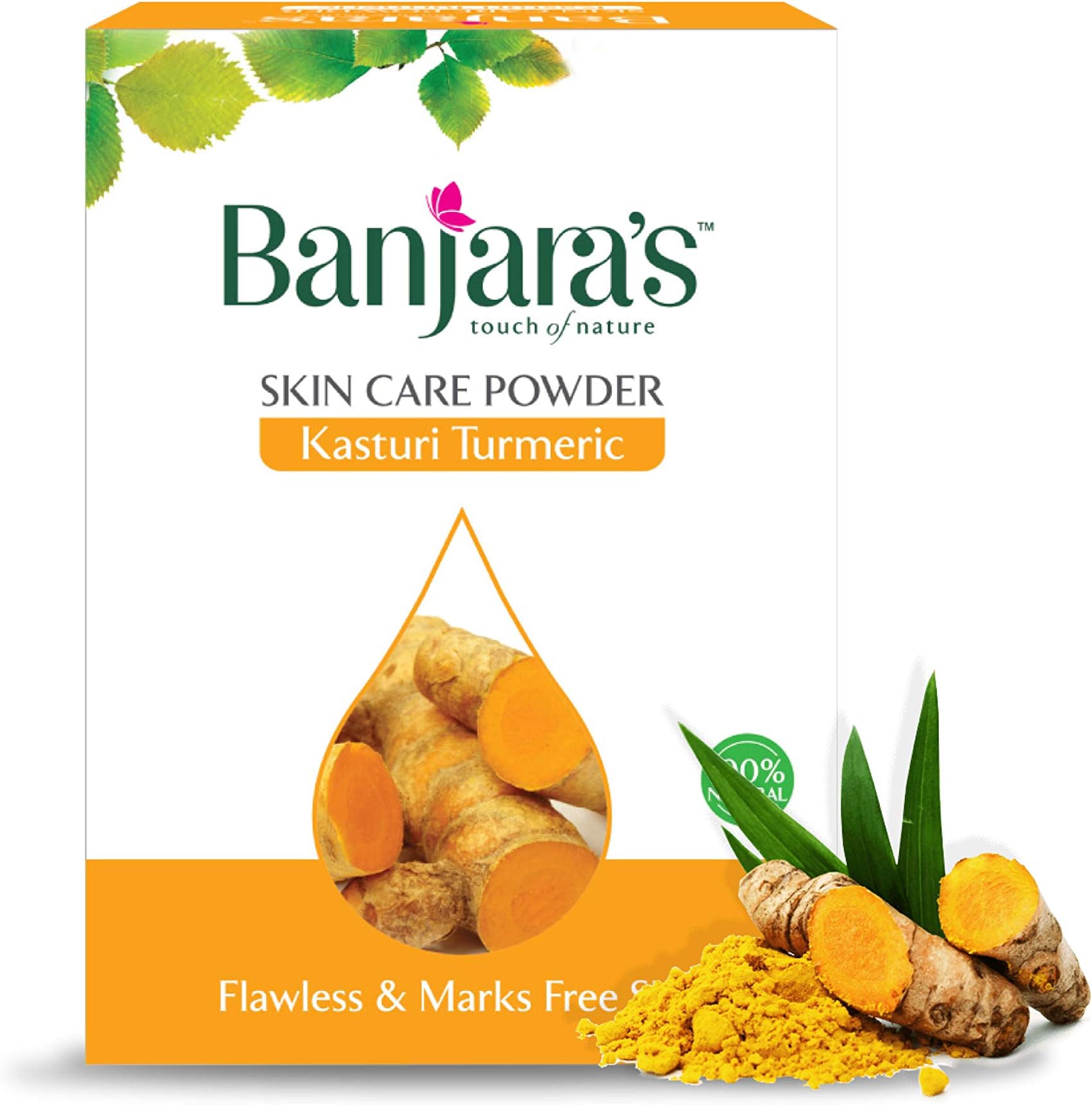 Banjara's Powder Touch of Nature Skin Care Turmeric Kasturi Powder, For Flawless Skin, 11 cm x 8 cm Size