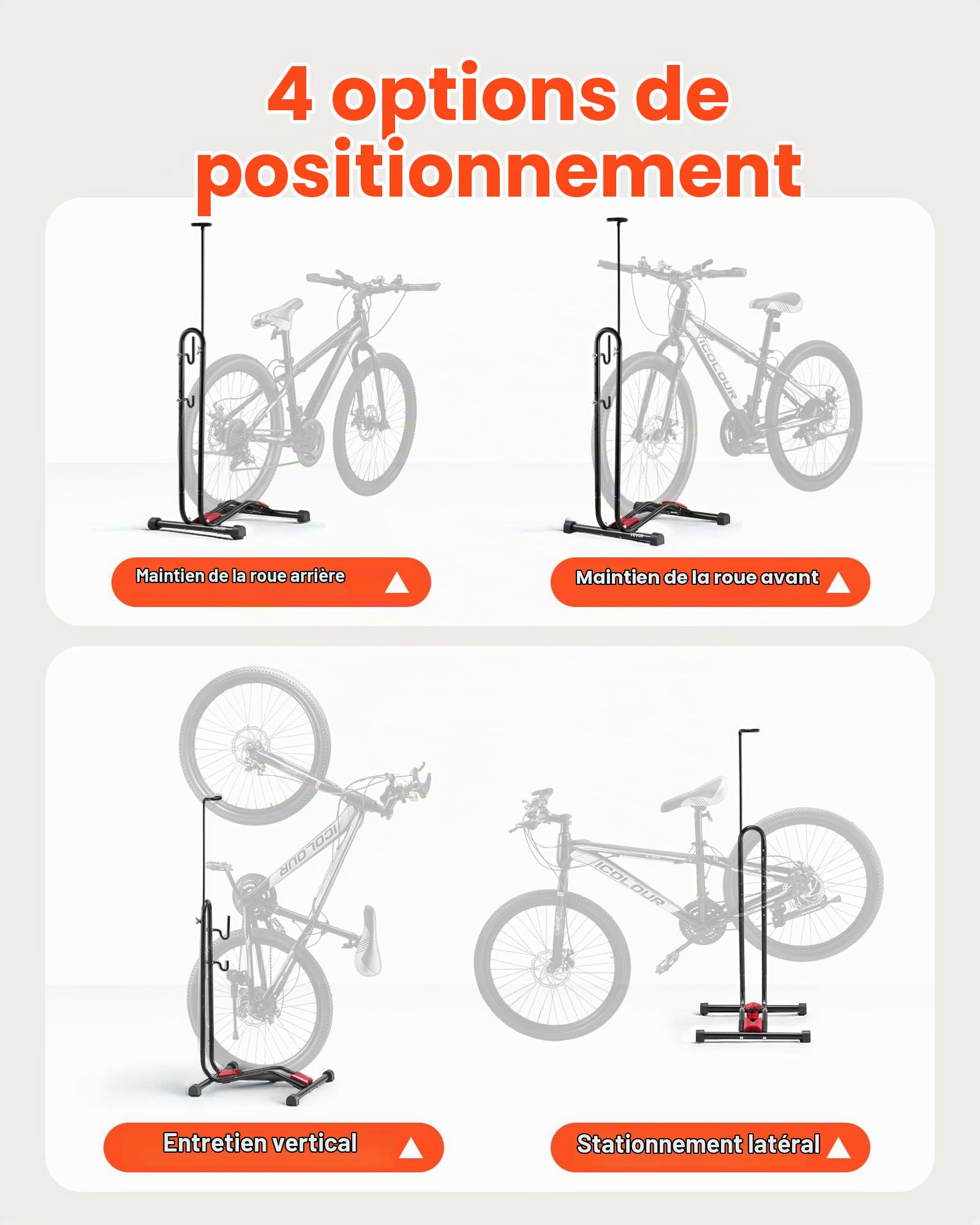 VEVOR Support à Vélo Compatible avec VTT et Vélos 406,4-700 mm, Porte-vélos Autoportant, Support de Rangement de Bicyclette Vertical et Horizontal, Range Vélo Sol pour Espace Réduit, Entrée, Garage