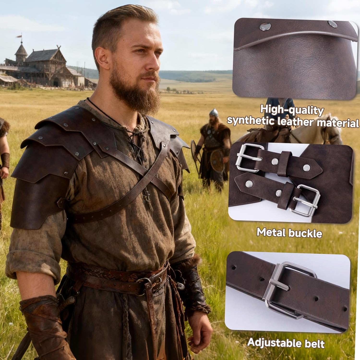 Medieval Double Shoulder Armor - Adjustable Faux Leather Renaissance Armor Accessories for LARP, Halloween, Knight Cosplay - Image 5