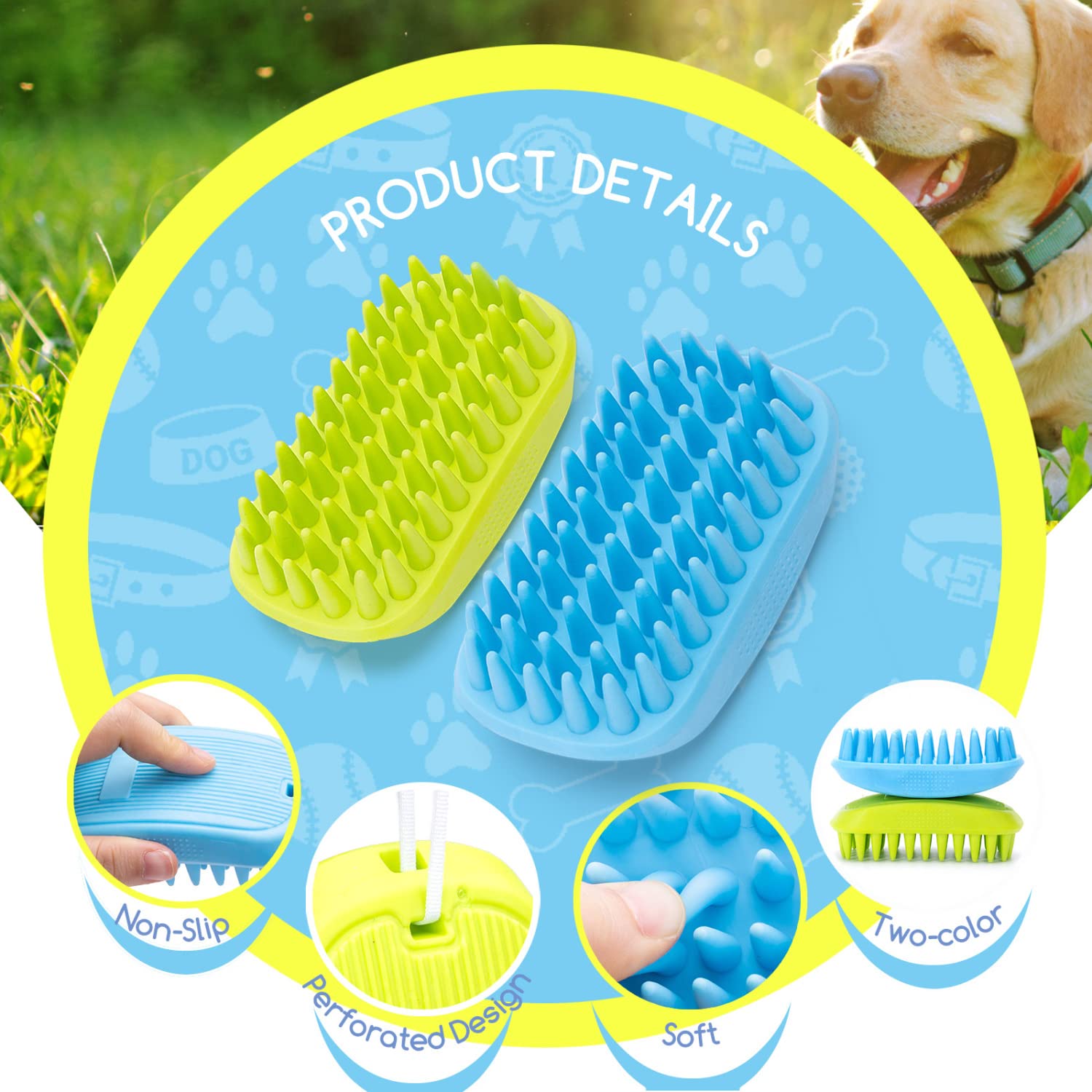 Nobleza Spazzola da Toeletta per Cani, Spazzola per il Bagno del Cane e del Gatto, 2 pezzi in Gomma di Silicone per la Cura dei Cani, Spazzola per Massaggi, Spazzola per la Pulizia dei Peli