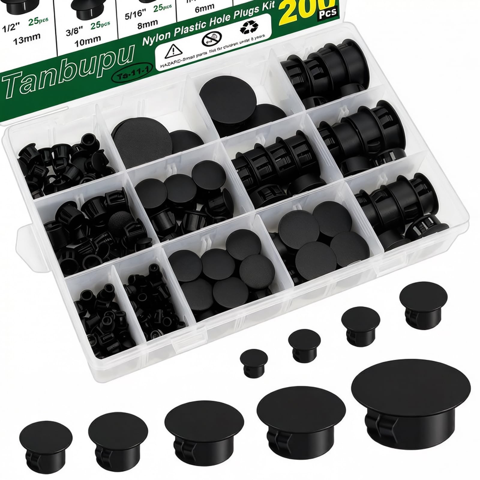 Tanbupu 200Pcs 9 Sizes Nylon Plastic Hole Plugs 1/5" 1/4" - plugs tools | Mubboo
