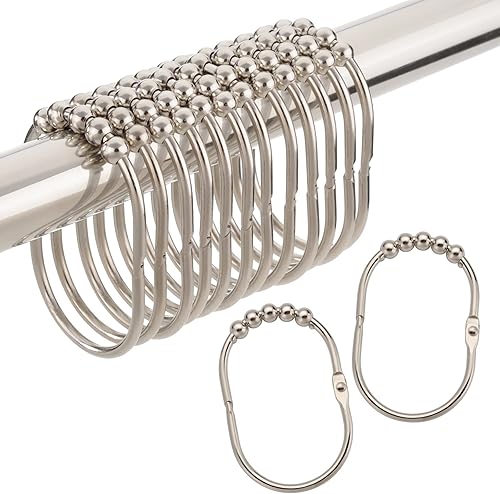 Amazer Anillos de cortina de ducha, ganchos de cortina de ducha a prueba de óxido, ganchos anchos de metal para cortina de ducha de baño, níquel