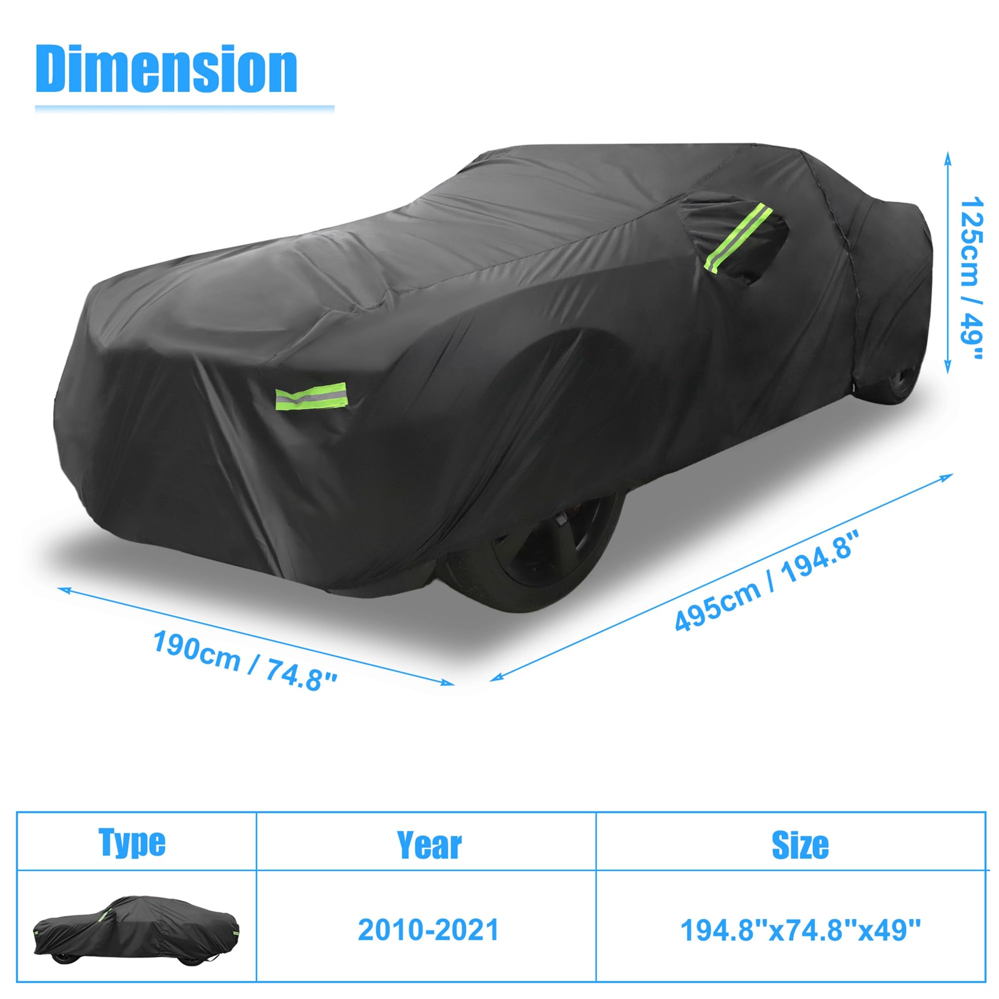 X AUTOHAUX Waterproof Car Cover for Chevrolet Camaro 2010-2021 210D Outdoor Full Car Cover All Weather Windproof Sun — view 7