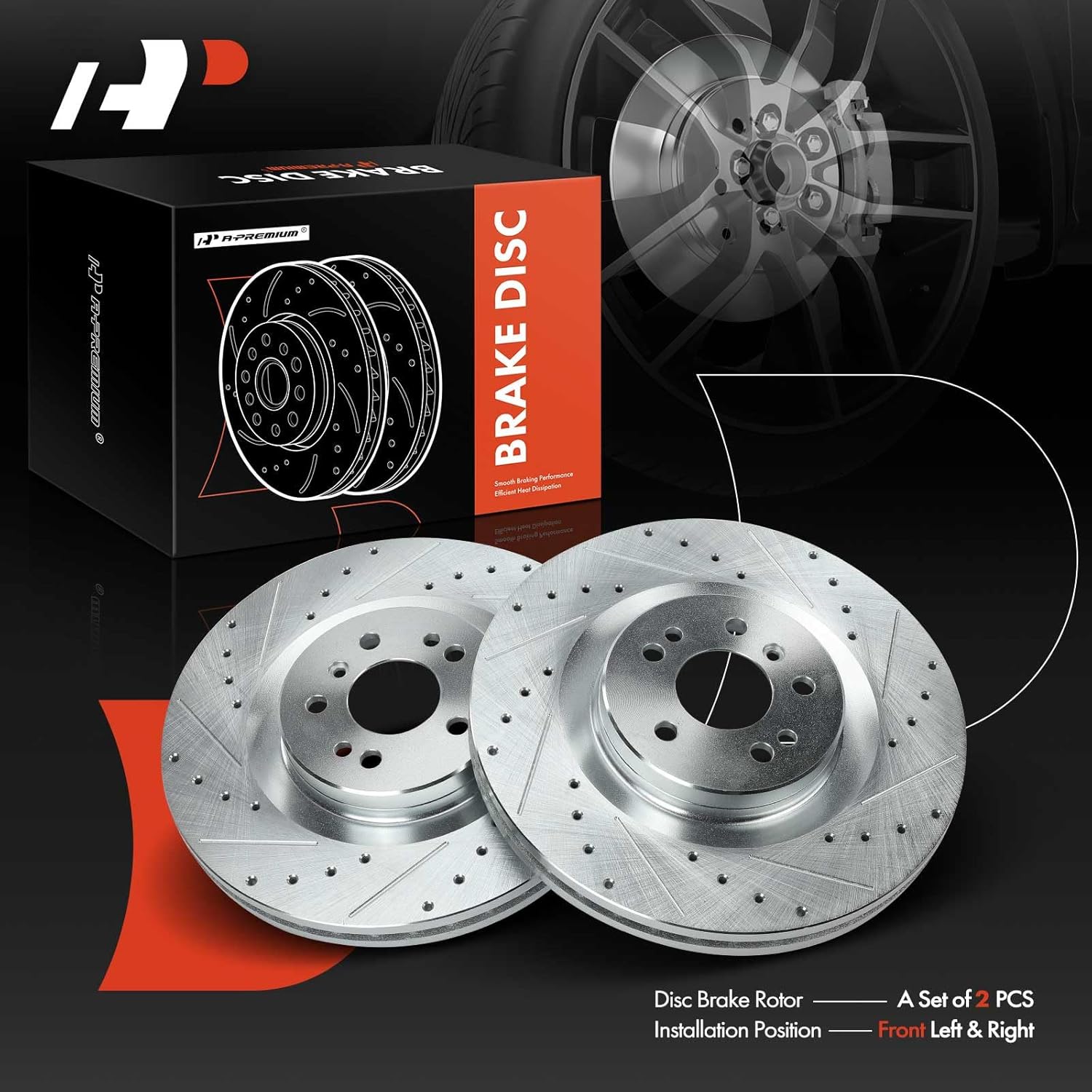 A-Premium 13.78 inch (350mm) Front Drilled and Slotted Disc Brake Rotors Compatible with Select Mercedes-Benz Models - GL320/GL350/GL450/GL550/ML320/ML350/ML450/ML500/ML550/R350