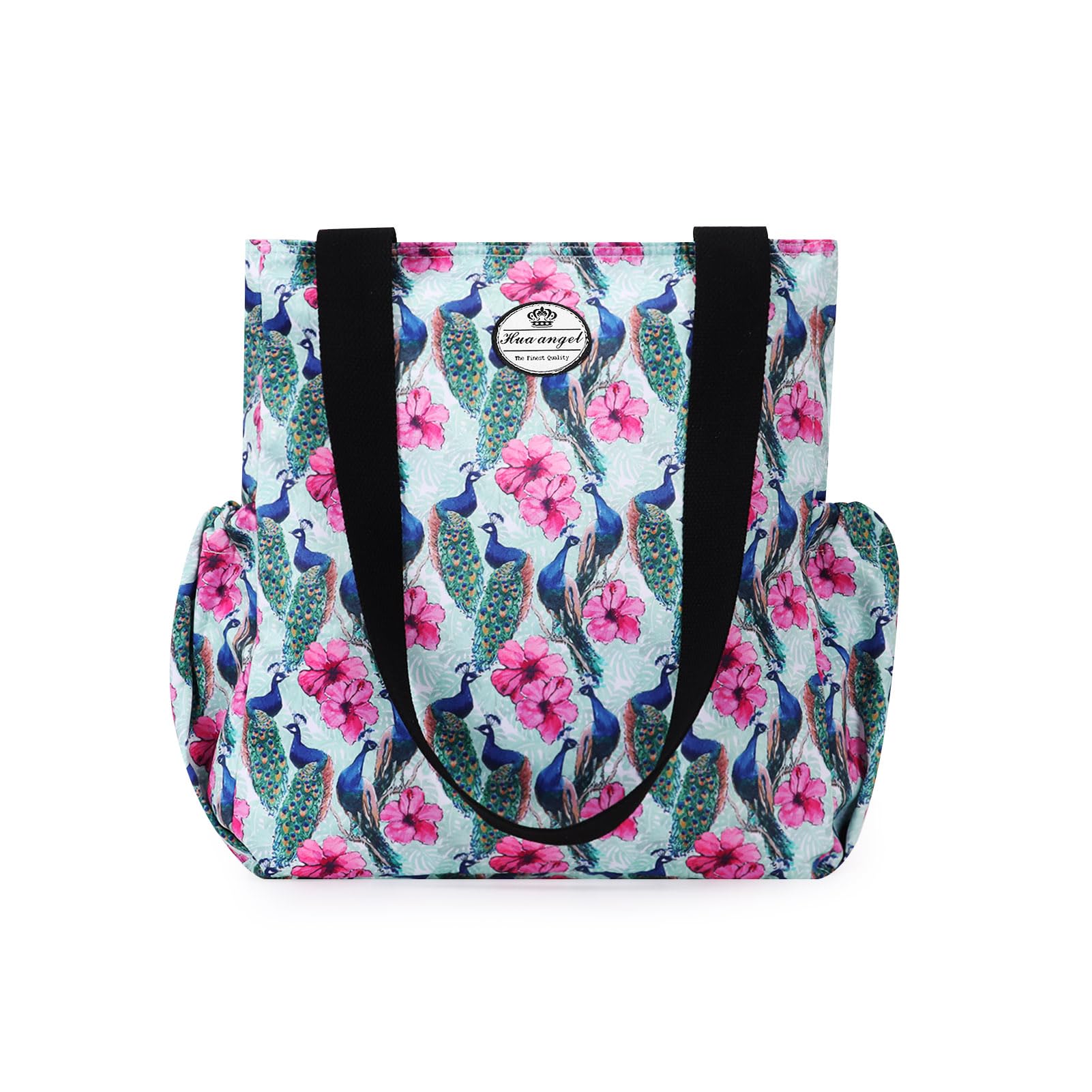 HUA ANGEL Floral Tote Bag - Casual Shoulder Bag Daily Tote Bag with Zipper Gym Travel Shopping Work Handbag for Women