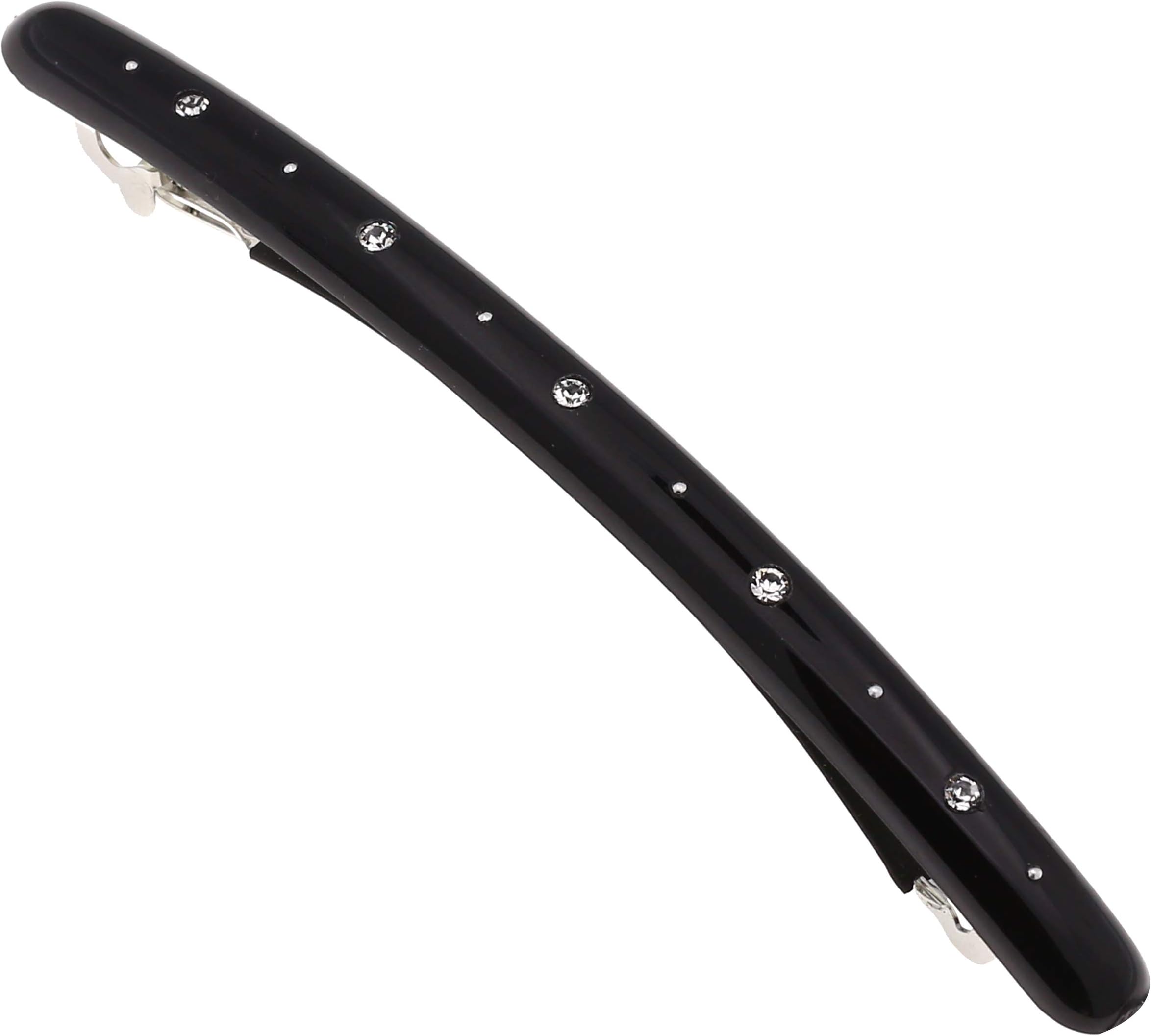 Camila Paris CP2851 French Hair Barrette Large Black, Long Skinny Strong Hold Grip Hair Clips for Women, Thin Rubberized Automatic Clasp No Slip Durable Styling Girls Hair Accessories, Made in France