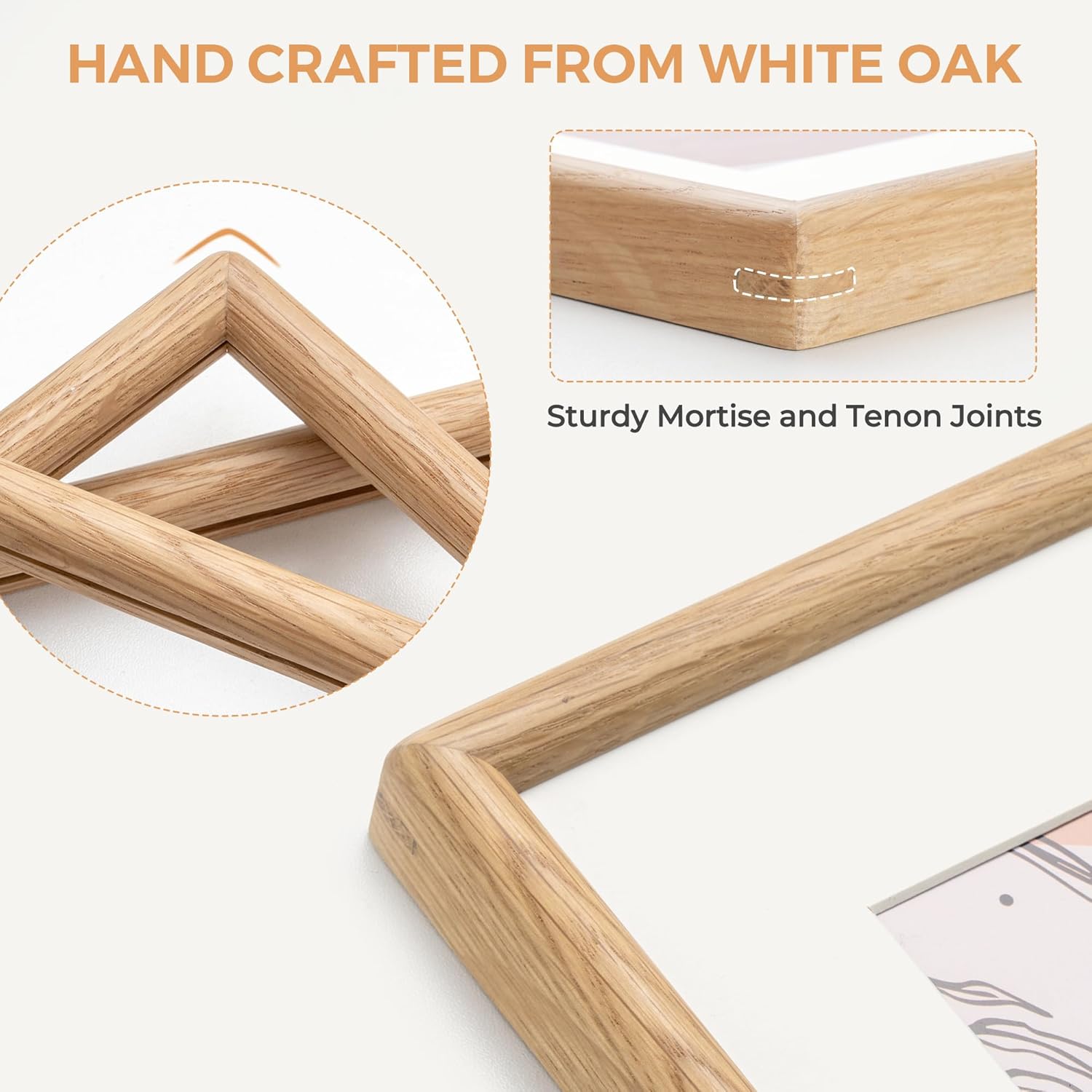 Axeman 6x8 Oak Frame Set of 3 - Rounded Corner 6 x 8 Picture Frame Matted to 5x7 - Natural Oak Wood Photo Frame with Tempered Glass for Tabletop or Wall Mount Display