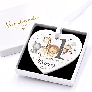 Beecreative Personalised 1st Birthday Gift For Boy, First Birthday Gifts for Boys, Son Grandson Nephew Godson, Boys First Birthday, Jungle Safari Animal Lion Elephant With Gift Box