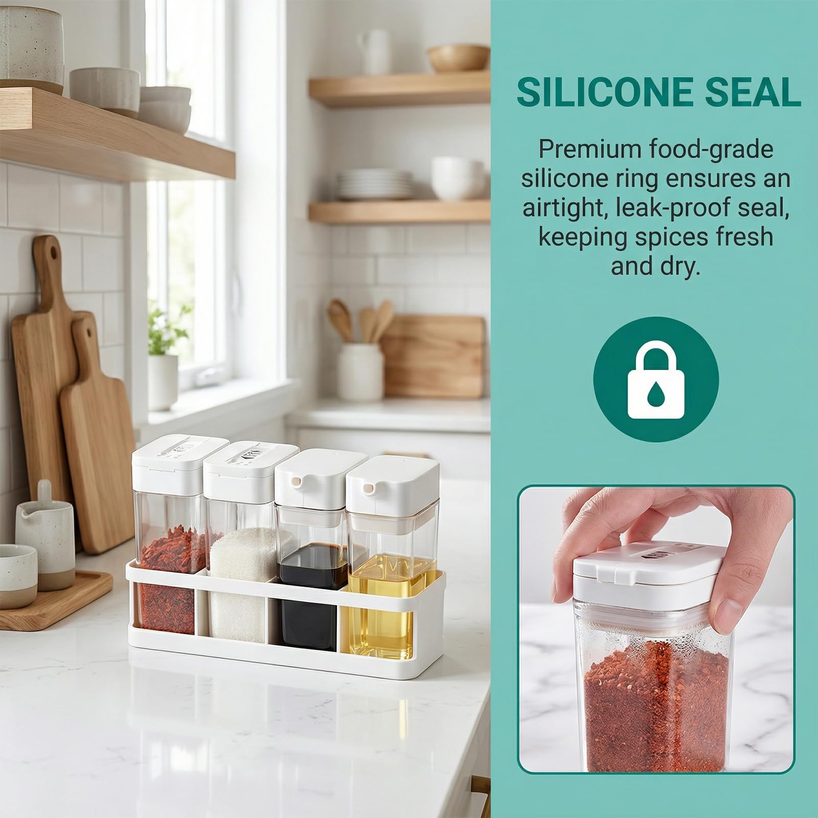 Barattoli Plastica per Spezie con Coperchio, Set da 4, 100ml, Inclusi Etichette, Trasparente, Bottiglie per Olio e Aceto, Contenitori Porta Spezie da Campeggio, Contenitori Spezie per Cucina